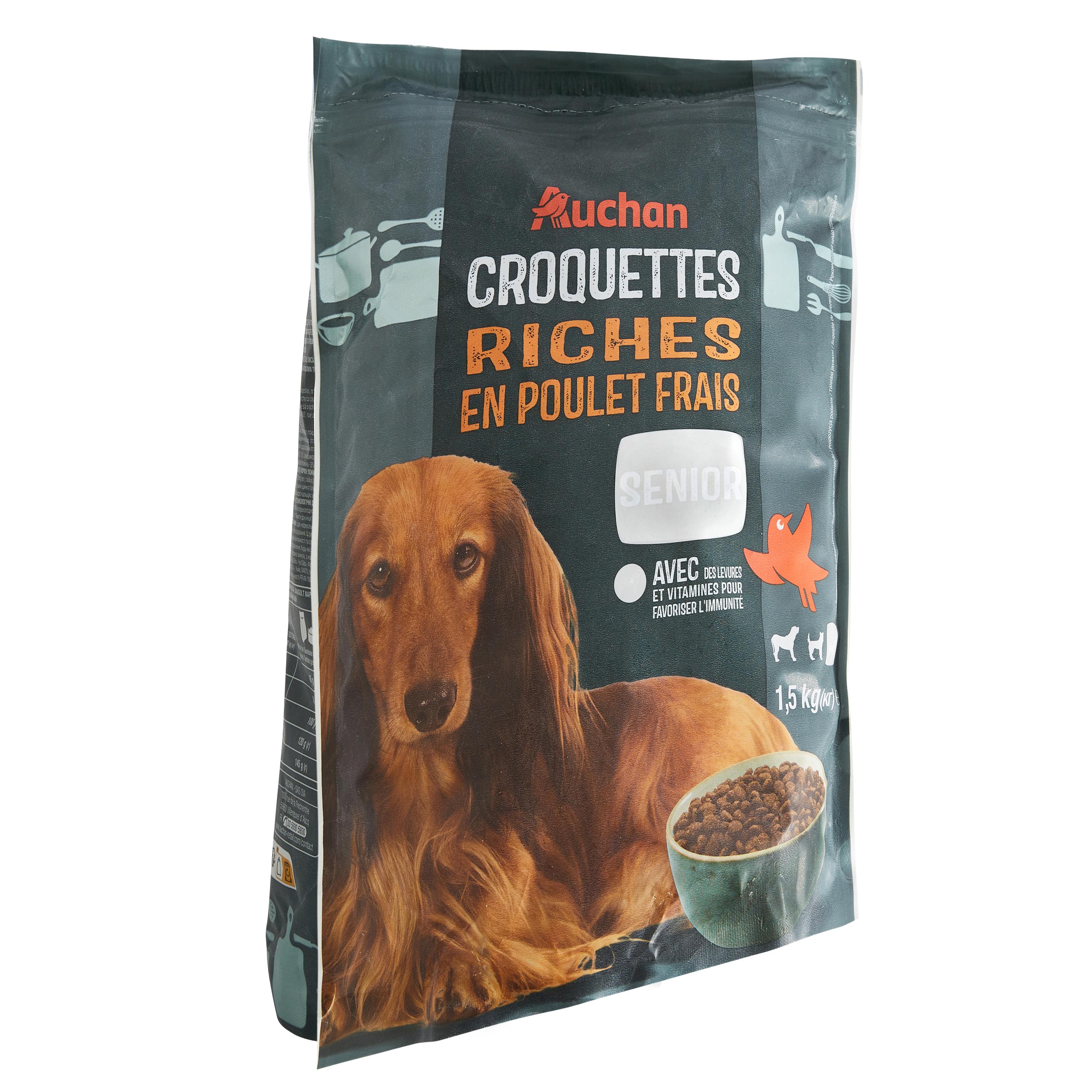 Voir la diapositive 3 : AUCHAN Croquettes riches en poulet frais pour petit chien senior 1.5kg