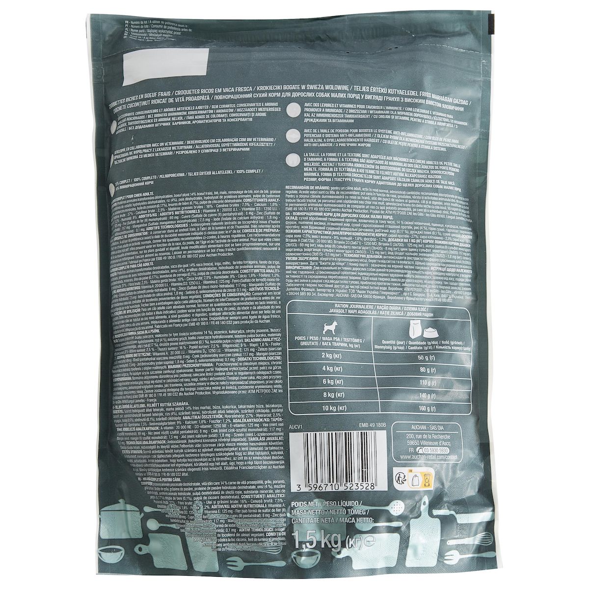 AUCHAN Croquettes riches en boeuf frais pour petit chien 1.5kg