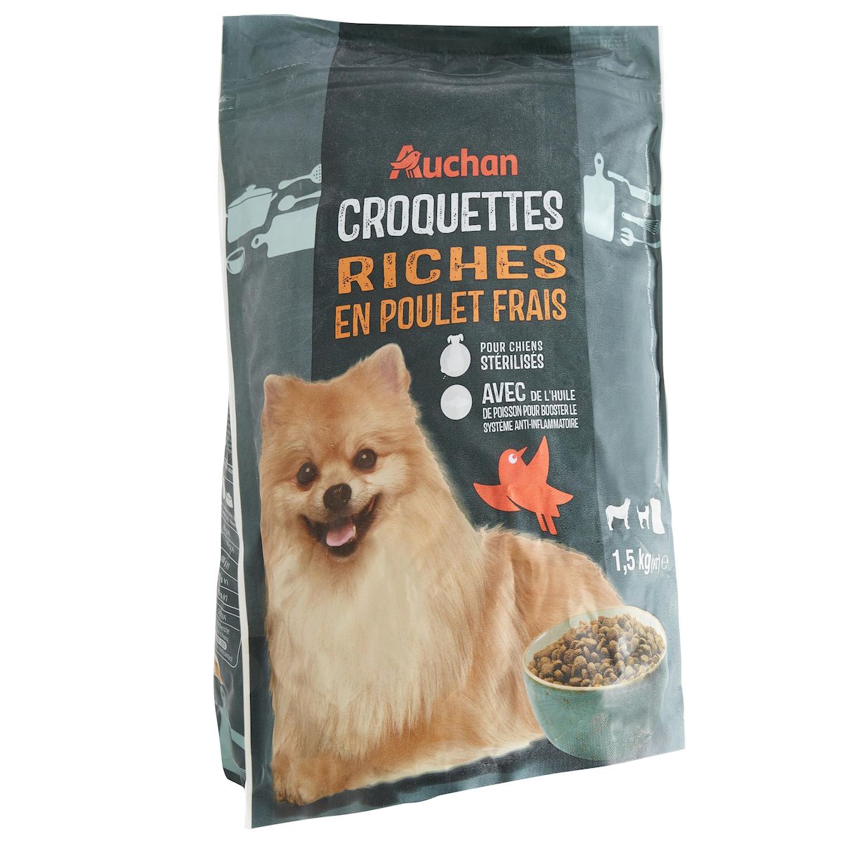 AUCHAN Croquettes au poulet pour chien stérilisé 1,5kg