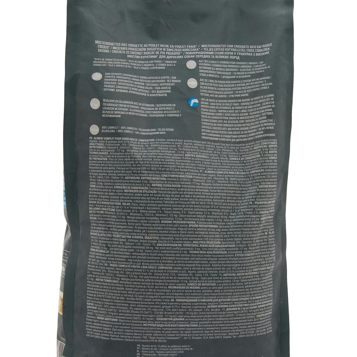 AUCHAN Multicroquettes riches en poulet frais avec huile de poisson pour moyen et grand chien 2kg