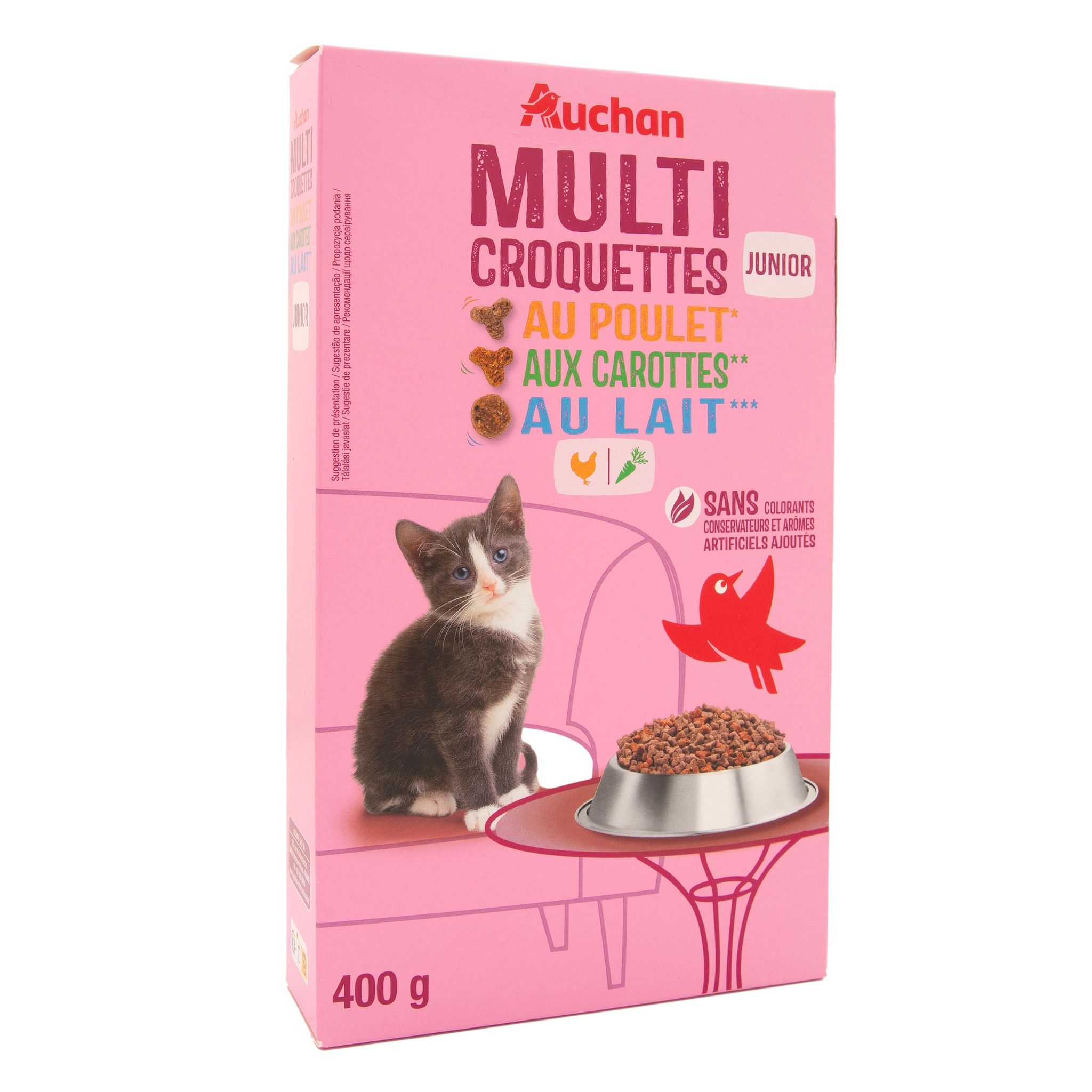Voir la diapositive 3 : AUCHAN Multi croquettes au poulet carottes et lait pour chaton 400g