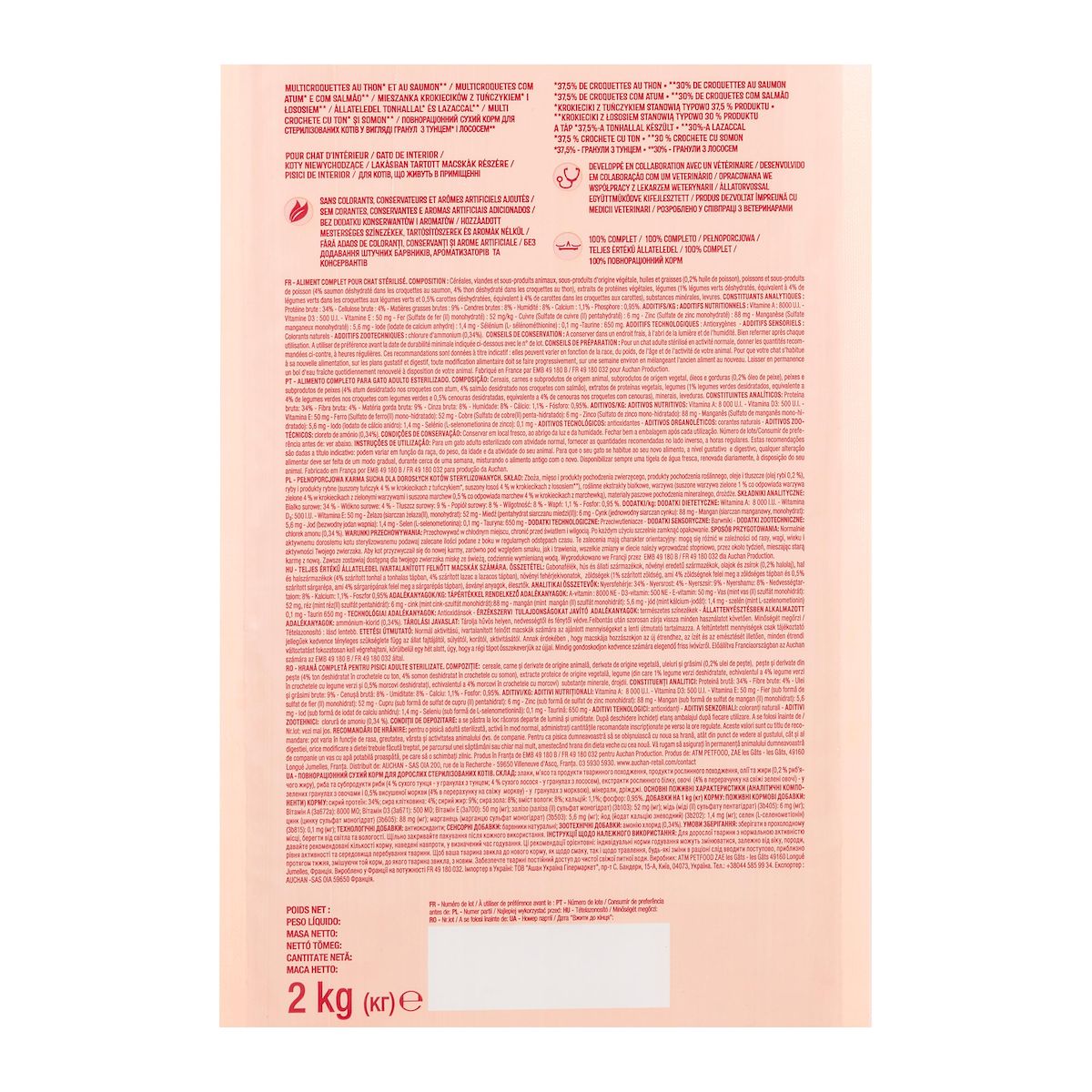 AUCHAN Multi croquettes au thon et au saumon pour chat stérilisé 2kg