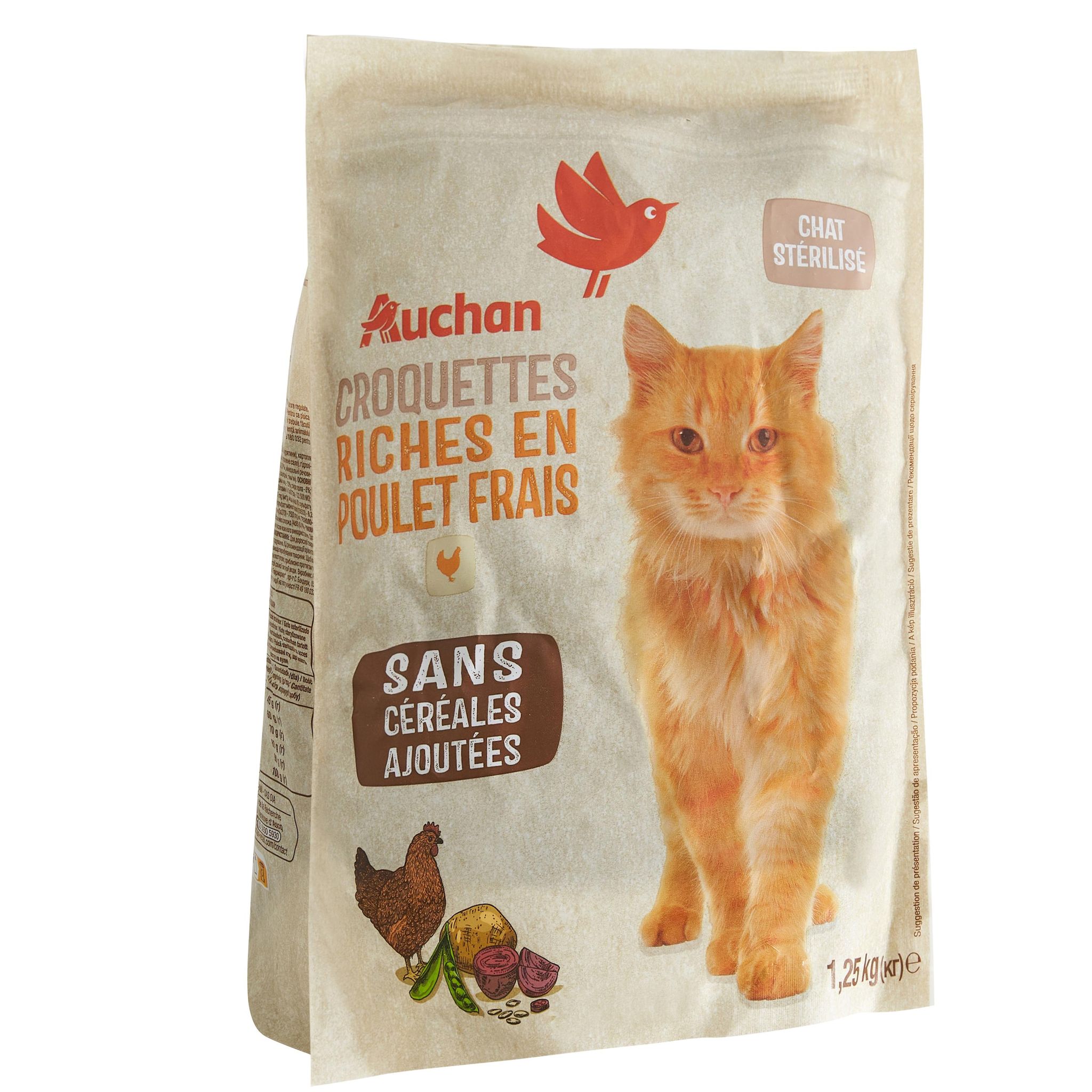 Voir la diapositive 2 : AUCHAN Croquettes riches en poulet frais pour chat stérilisé 1.25kg