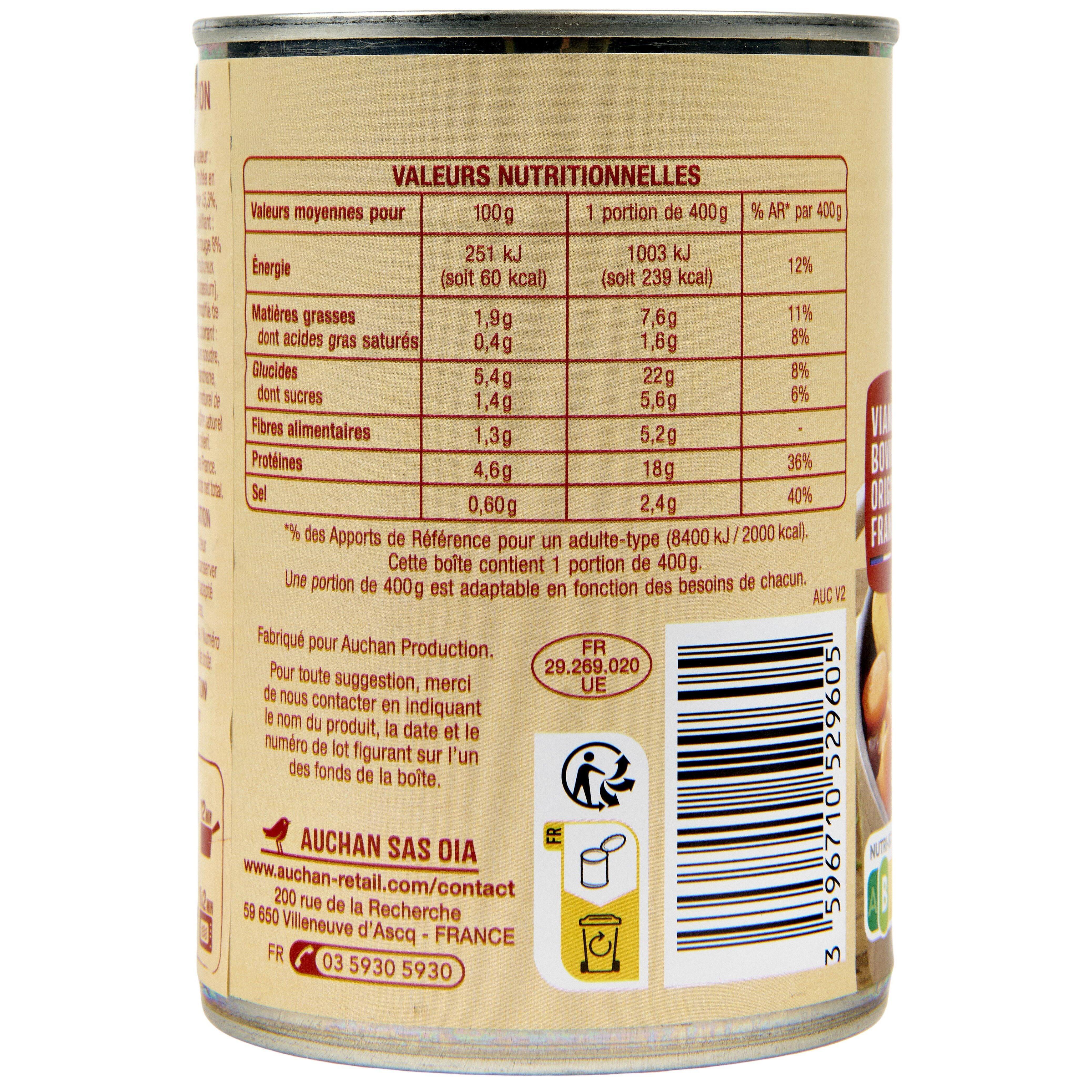 Voir la diapositive 4 : AUCHAN Boeuf bourguignon 1 portion 400g