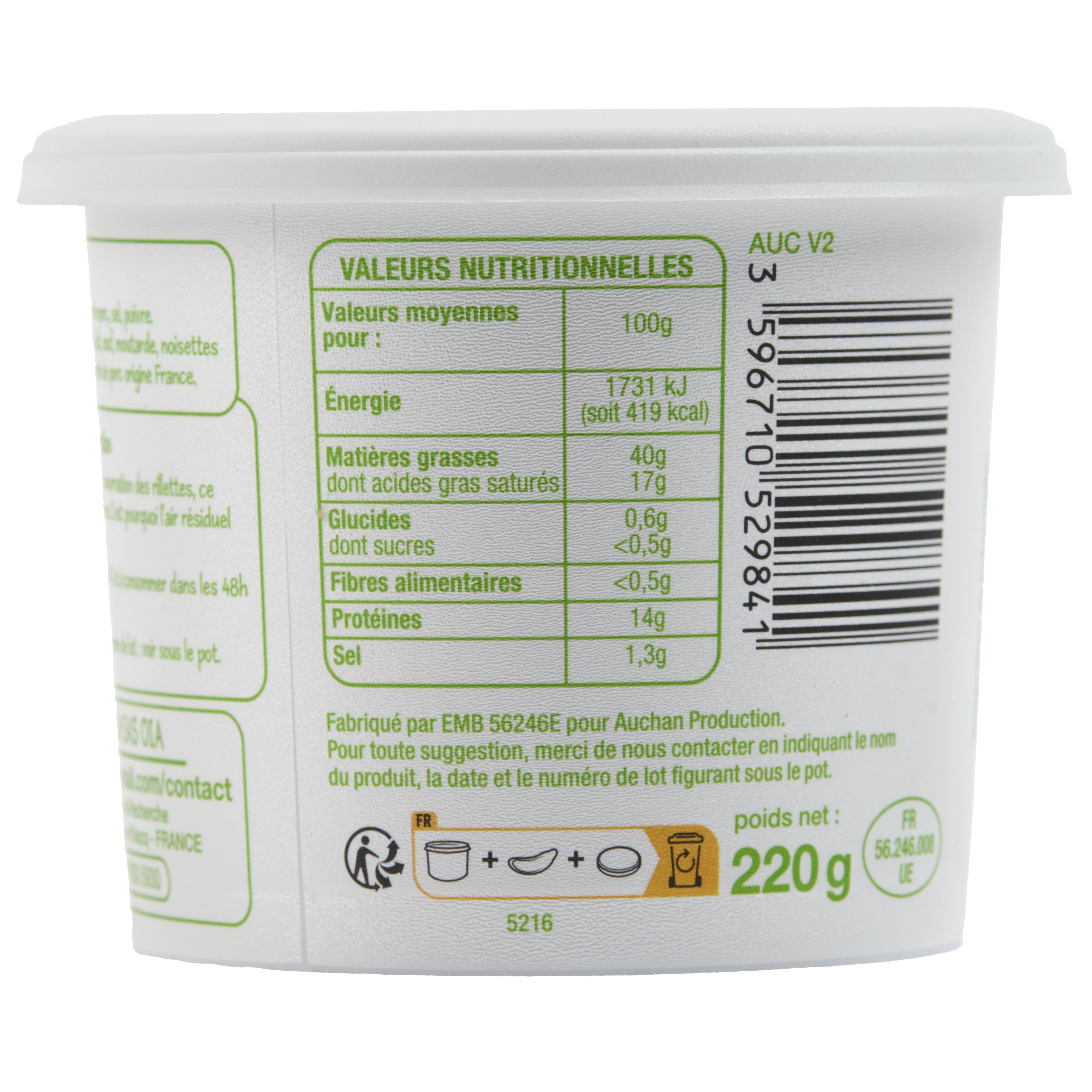 Voir la diapositive 4 : POUCE Rillettes pur porc 220g