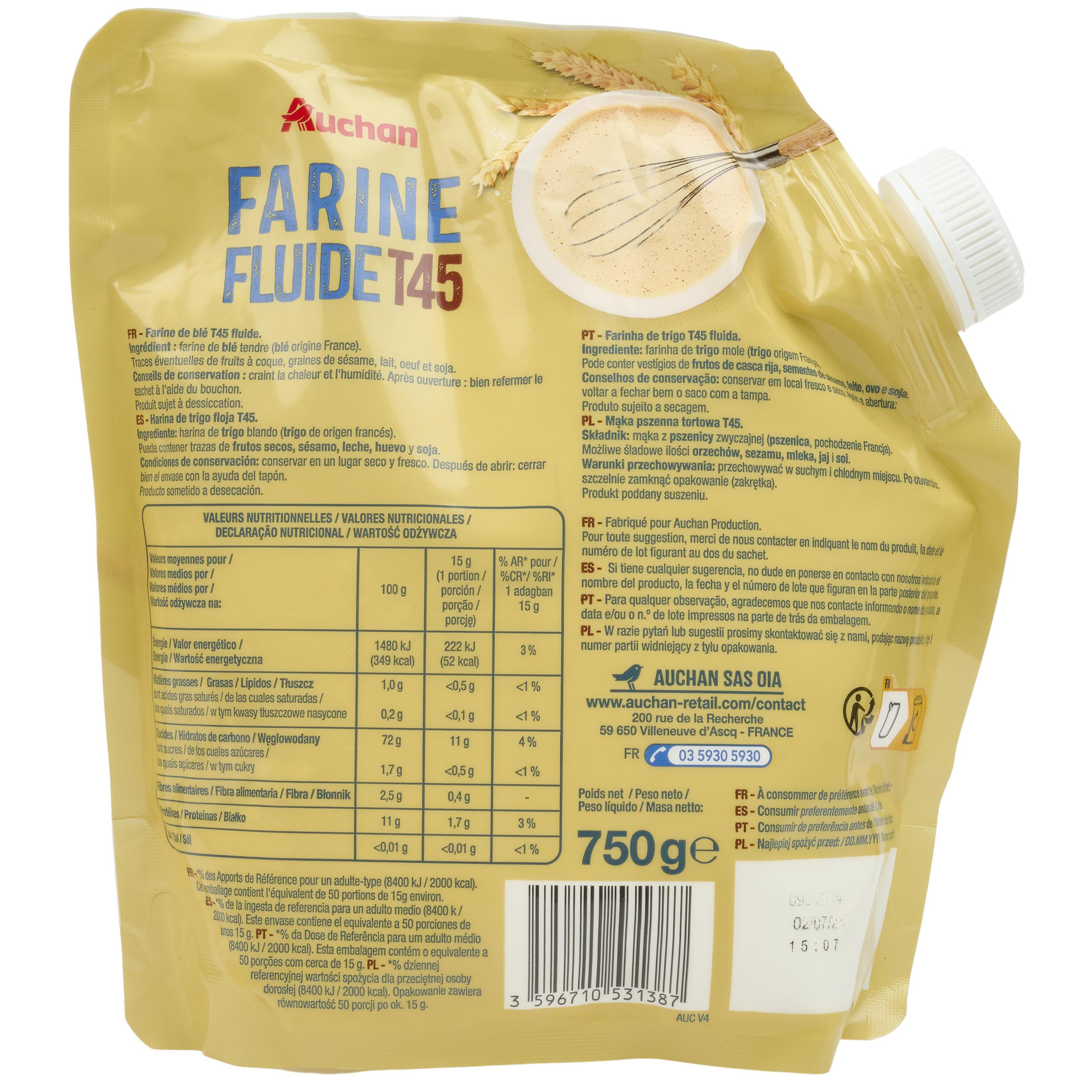 Voir la diapositive 2 : AUCHAN Farine fluide T45 750g