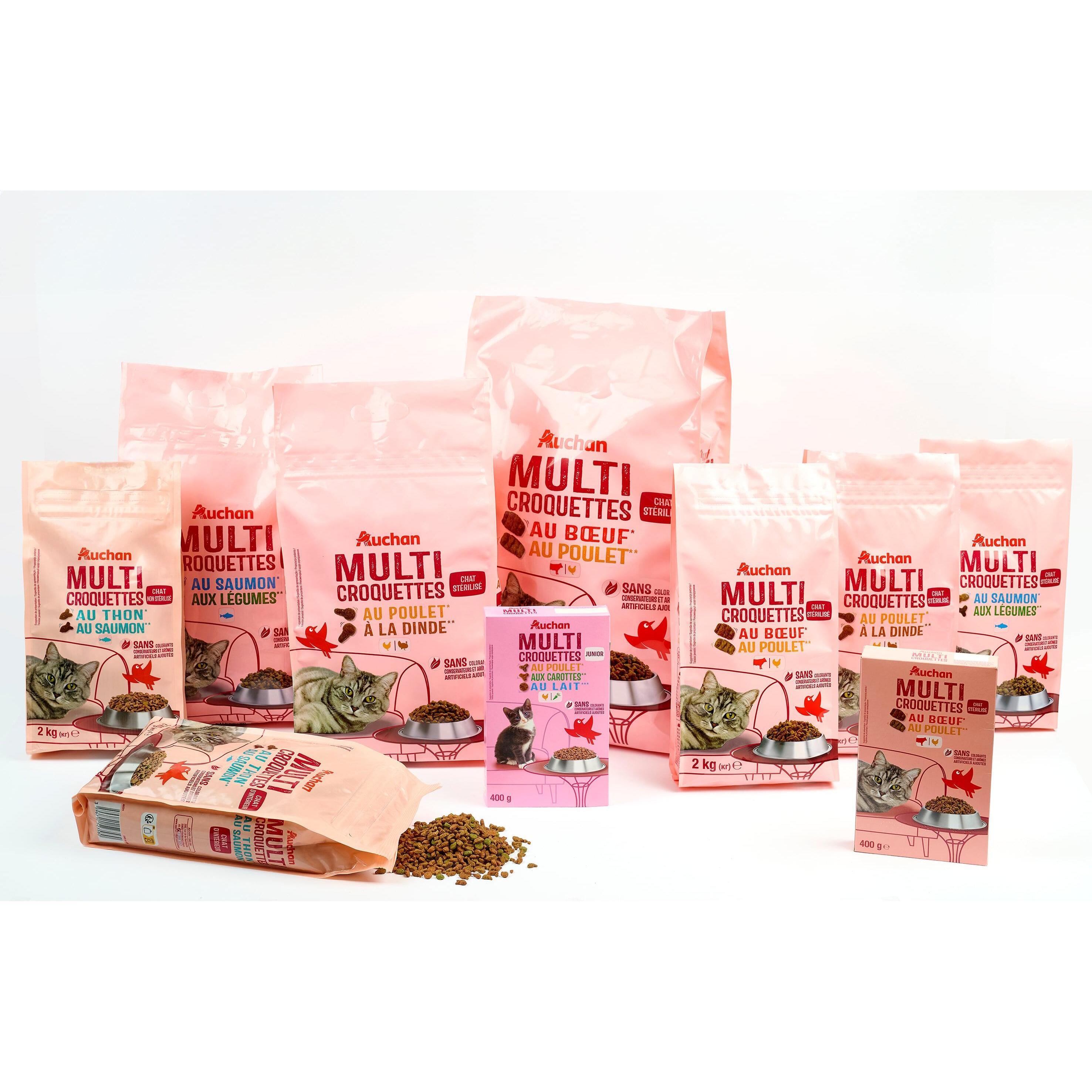 Voir la diapositive 2 : AUCHAN Multi croquettes au saumon et légumes pour chat stérilisé 2kg