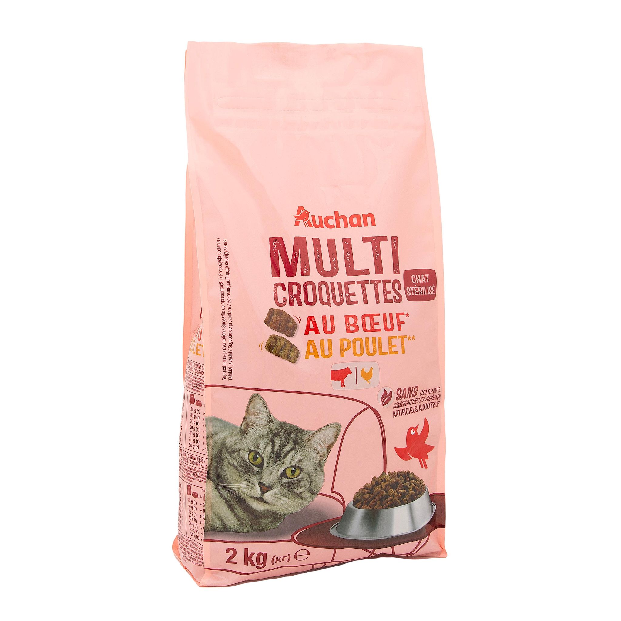 Voir la diapositive 4 : AUCHAN Multi croquettes au boeuf et poulet pour chat stérilisé 2kg