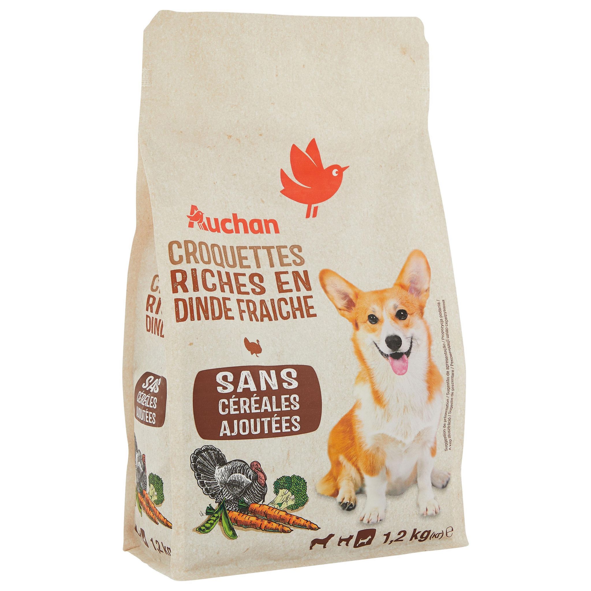 Voir la diapositive 2 : AUCHAN Croquettes riches en dinde fraiche pour petit chien 1.2kg