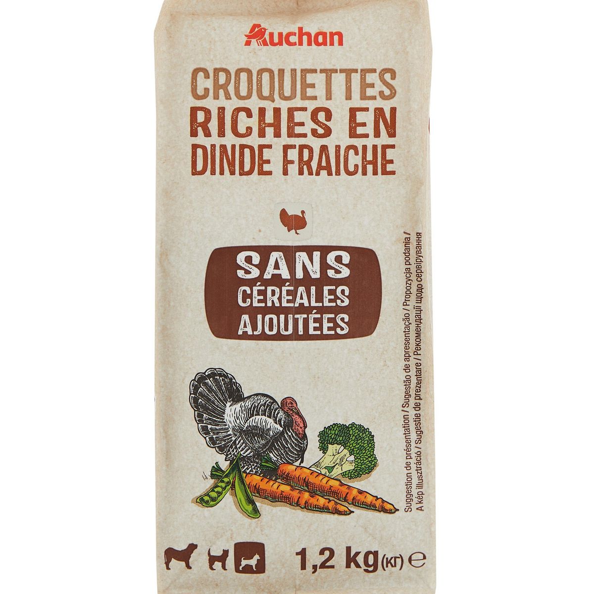 AUCHAN Croquettes riches en dinde fraiche pour petit chien 1.2kg