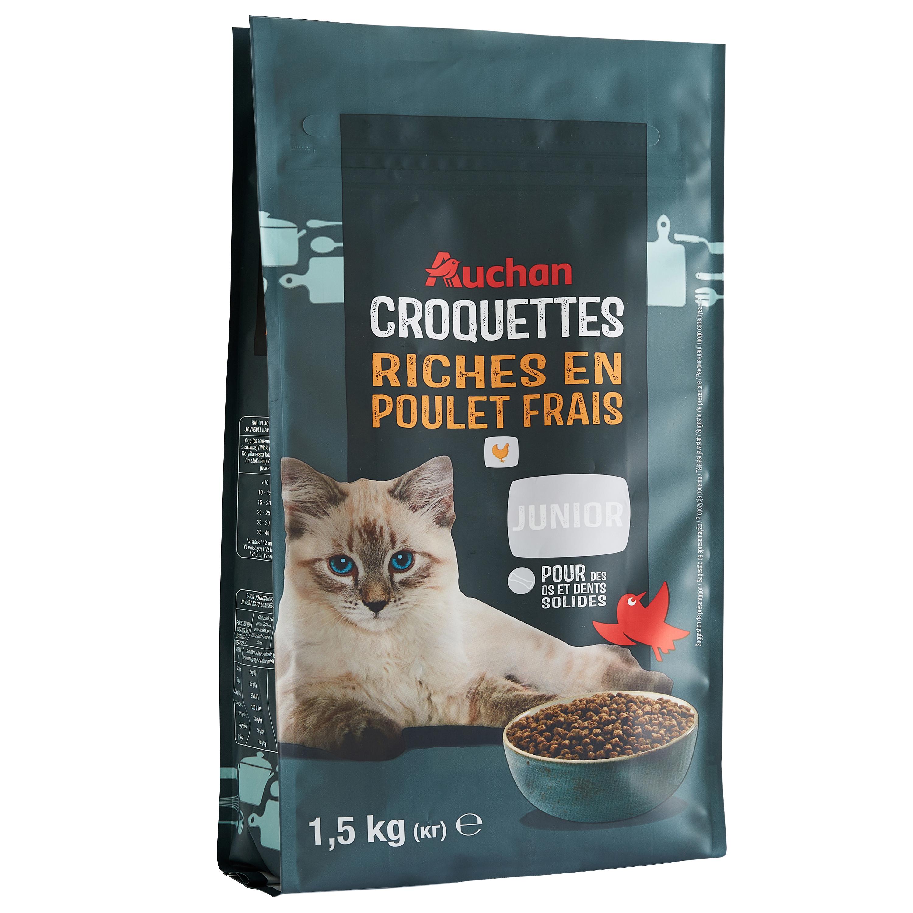 Voir la diapositive 3 : AUCHAN Croquettes riches en poulet frais pour chaton 1.5kg