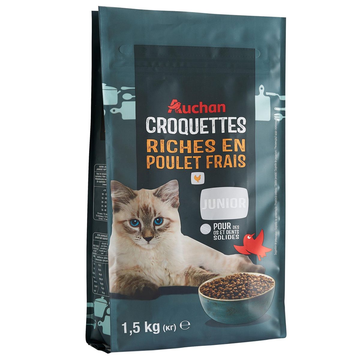 AUCHAN Croquettes riches en poulet frais pour chaton 1.5kg