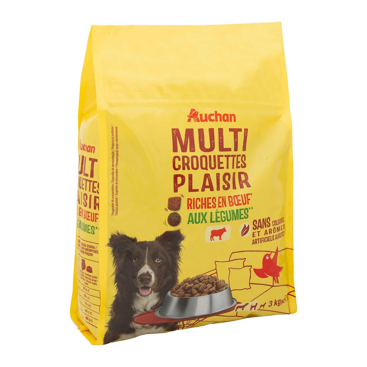 AUCHAN Multi croquettes plaisir boeuf et légumes pour moyen et grand chien 3kg
