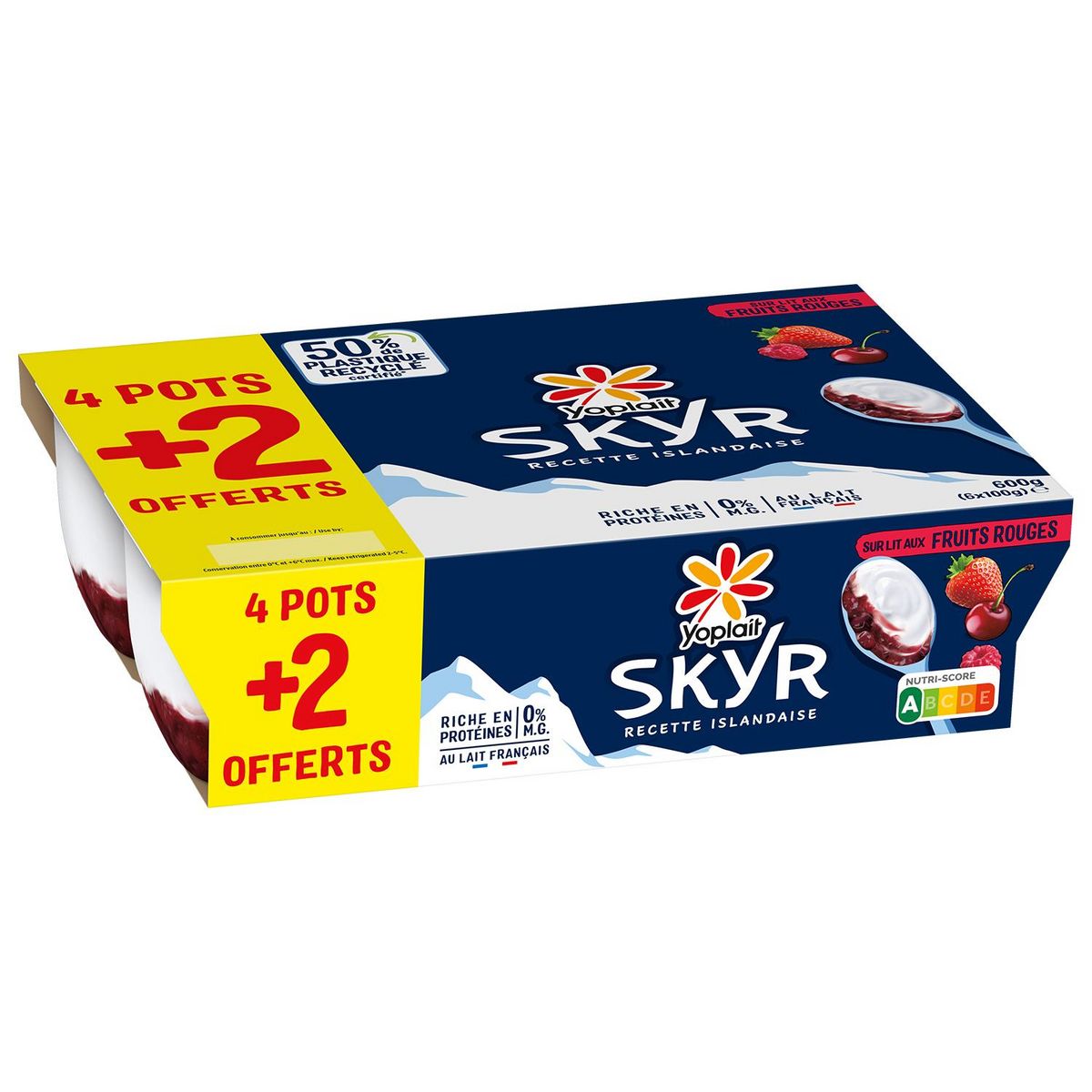 YOPLAIT Skyr sur lit de fruits rouges 0% recette islandaise 4+2 offerts 6x100g