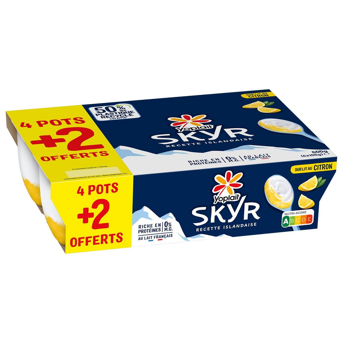 YOPLAIT Skyr sur lit de citron 0% recette islandaise 4+2 offerts 6x100g