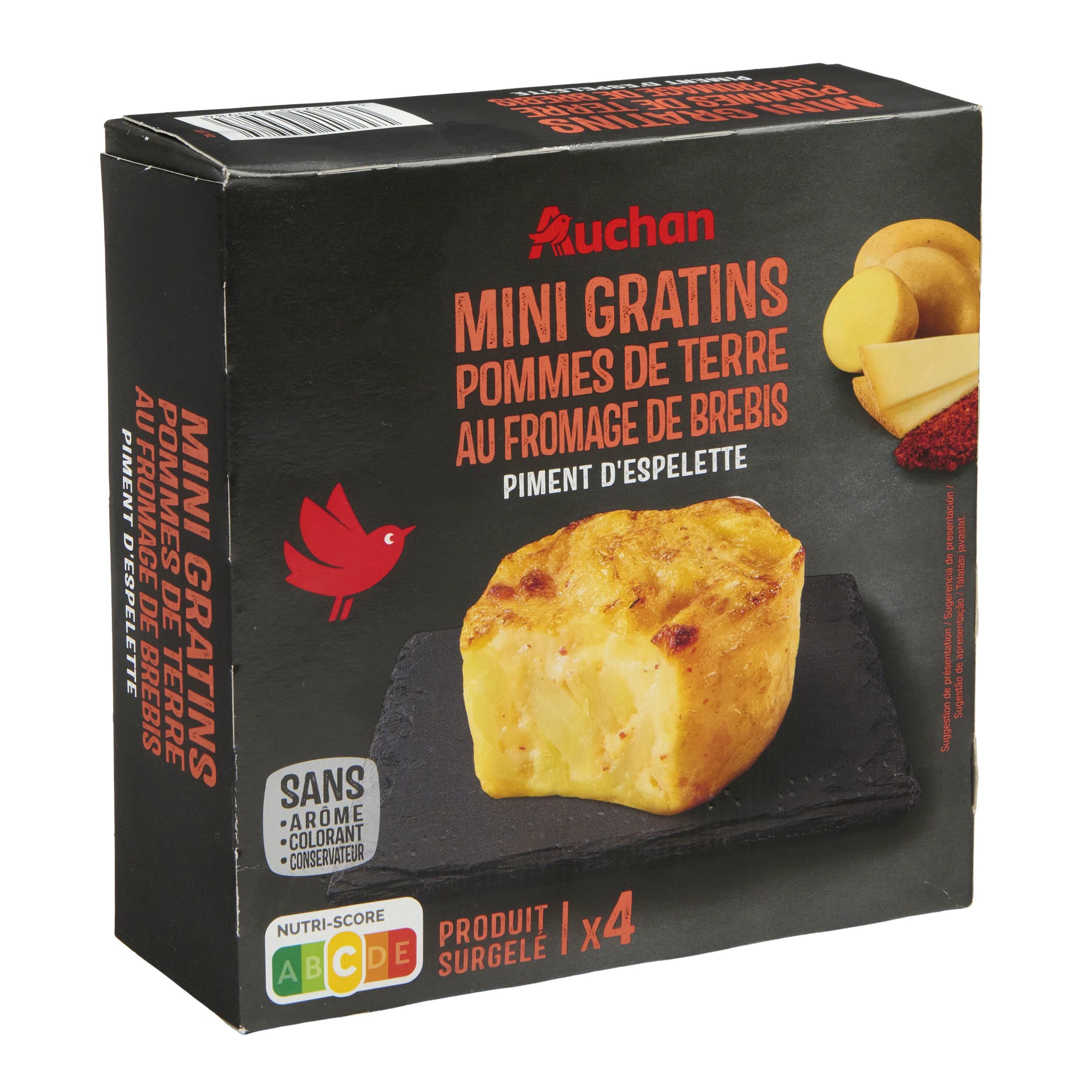 Voir la diapositive 4 : AUCHAN Mini gratins de pommes de terre au fromage de brebis piment d'Espelette 4 pièces 480g