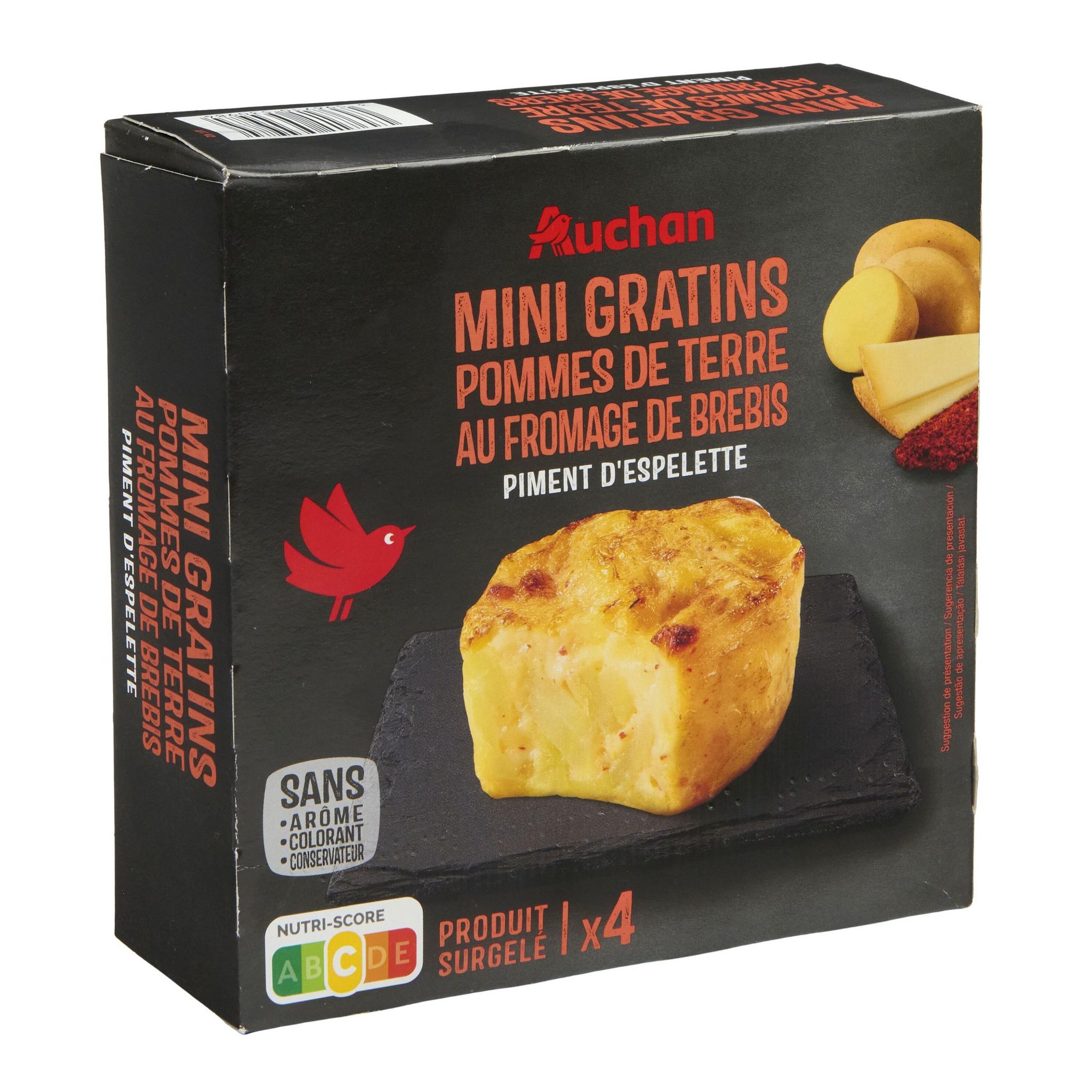 Voir la diapositive 5 : AUCHAN Mini gratins de pommes de terre au fromage de brebis piment d'Espelette 4 pièces 480g