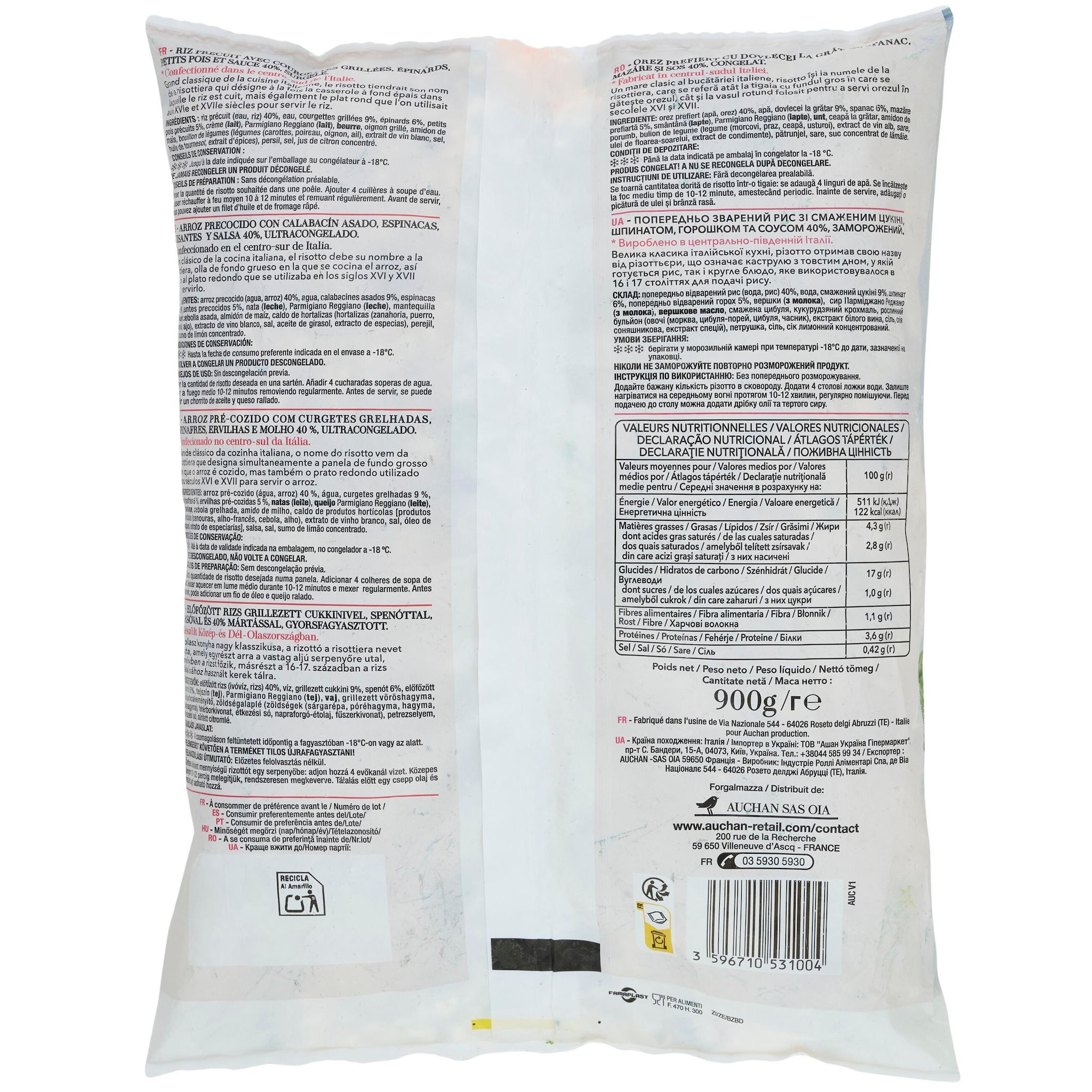 Voir la diapositive 2 : AUCHAN TAVOLA IN ITALIA Risotto verde 900g