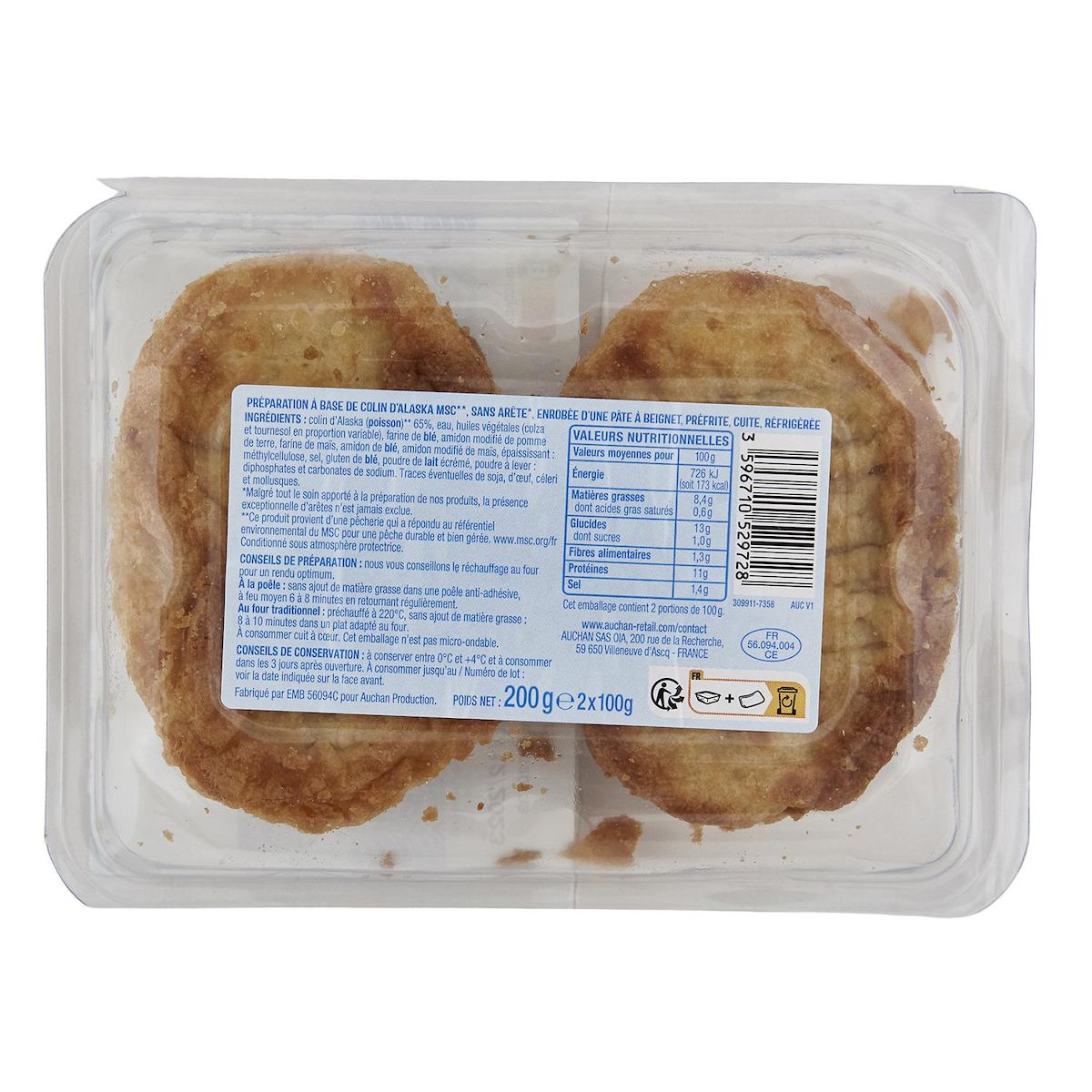 AUCHAN Colin d'Alaska façon fish & chips 2x100g