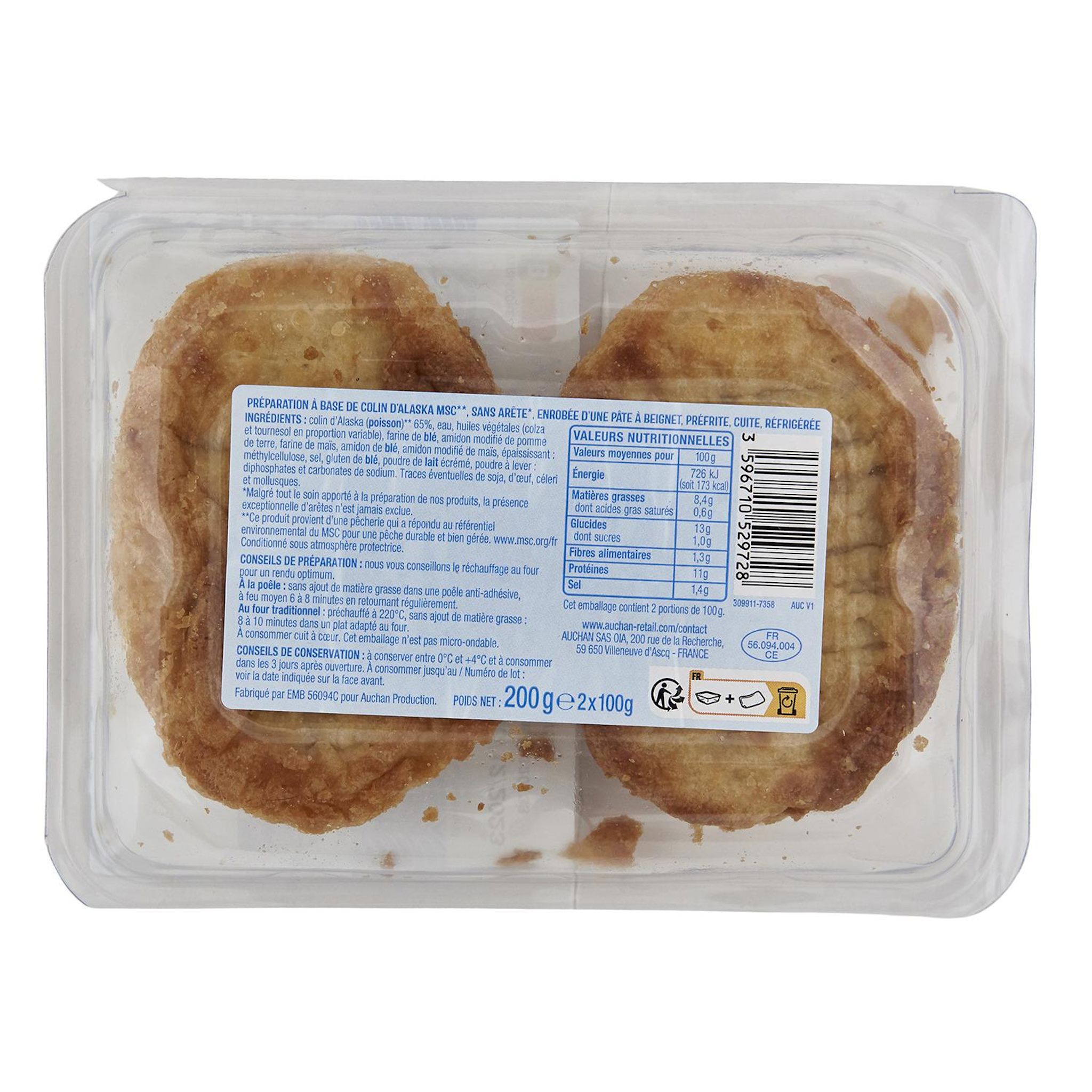 Voir la diapositive 3 : AUCHAN Colin d'Alaska façon fish and chips 2 pièces 200g