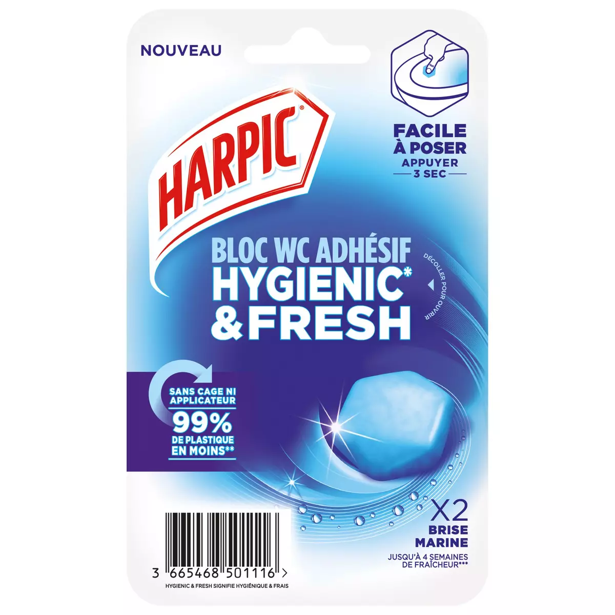 HARPIC Bloc WC adhésif hygienic & fresh brise marine 2 blocs
