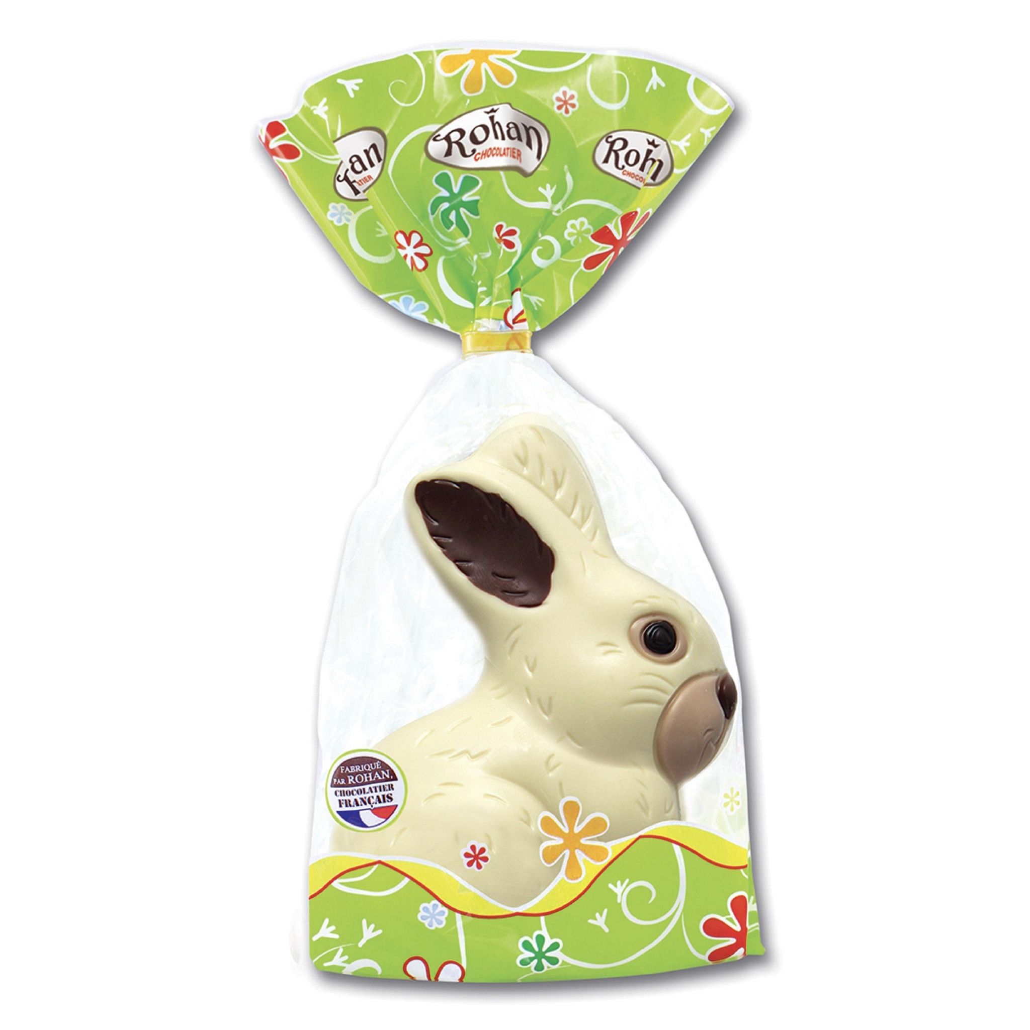 ROHAN Lapin assis décoré au chocolat blanc 200g