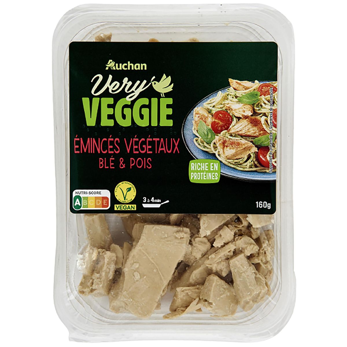 AUCHAN VERY VEGGIE Emincés végétaux blé et pois 160g