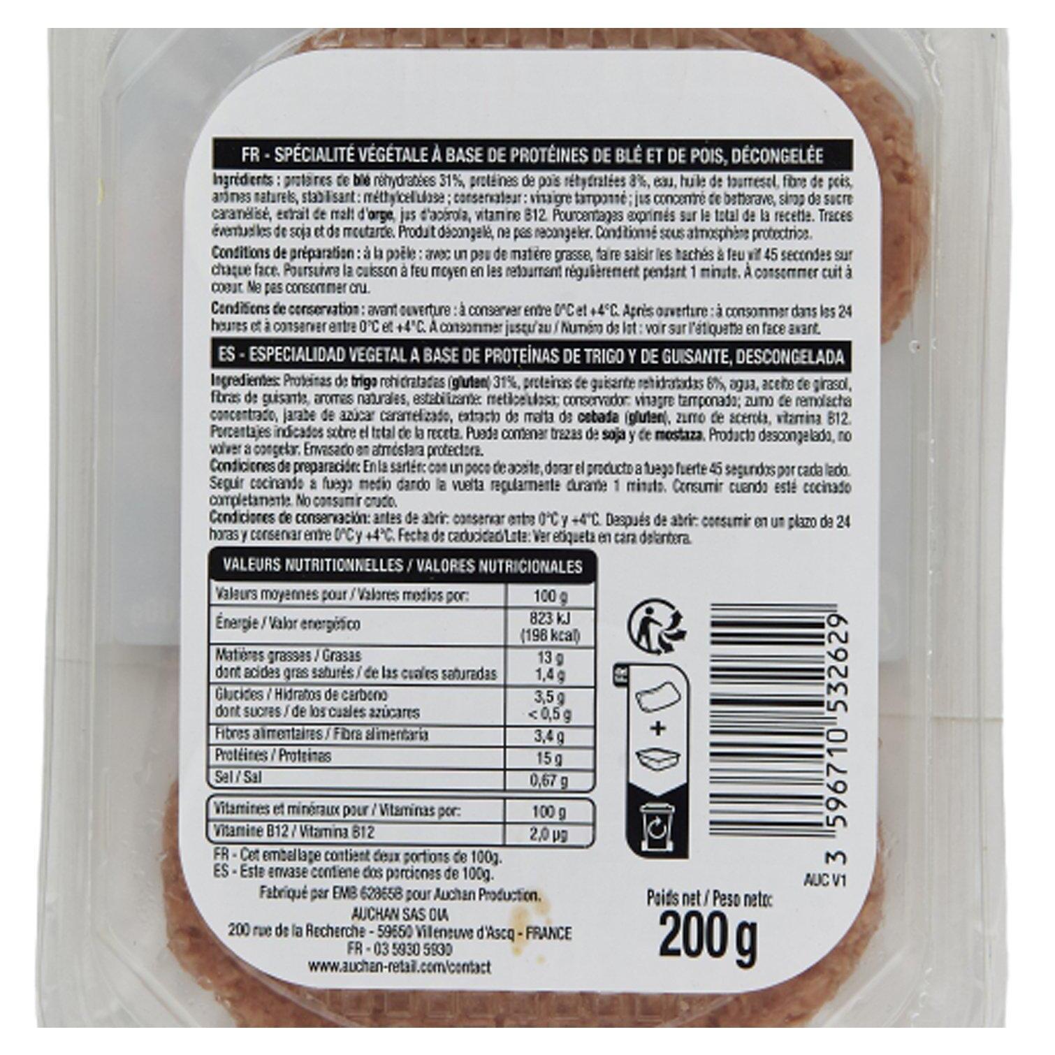 Voir la diapositive 3 : AUCHAN VERY VEGGIE Haché végétal 2 pièces 200g