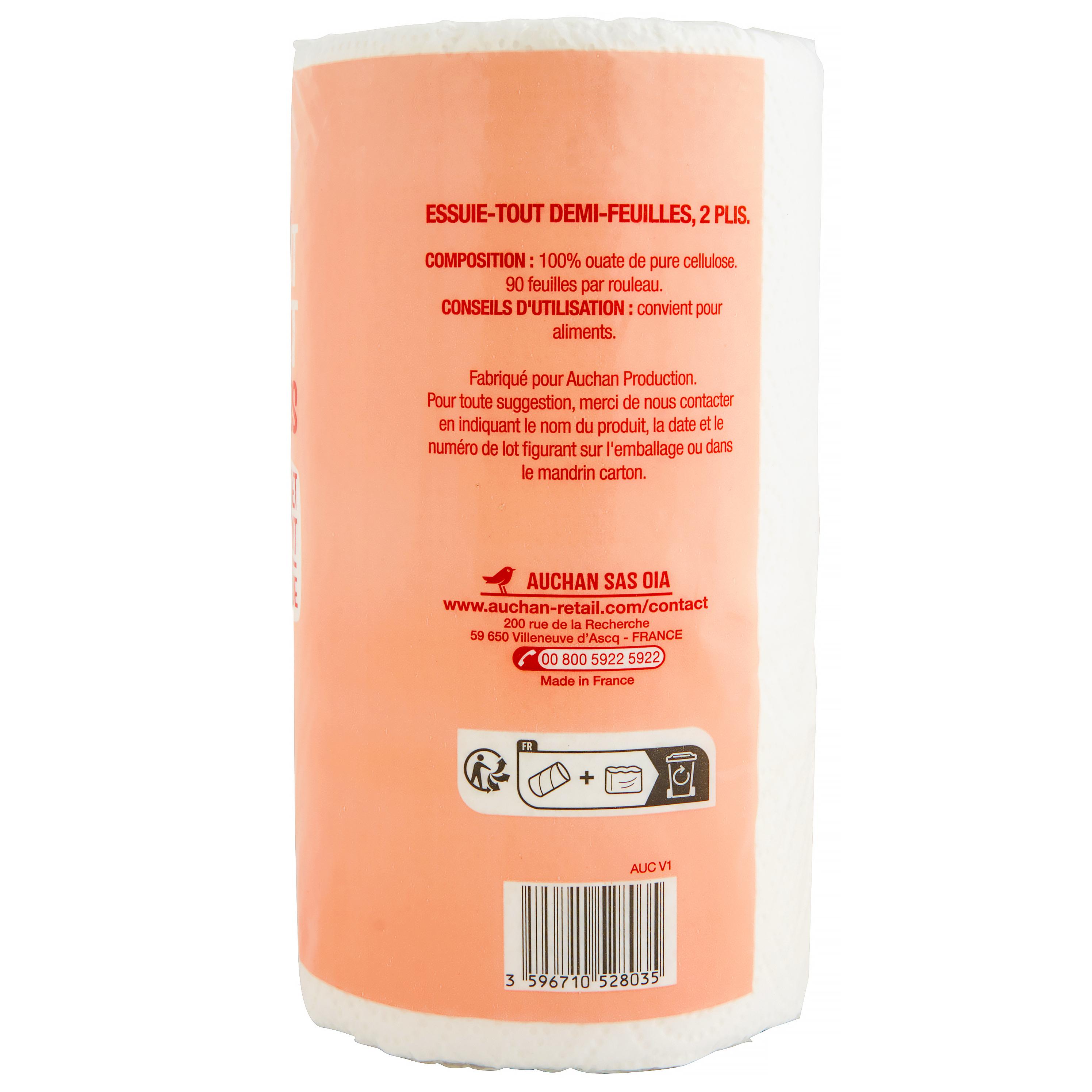 Voir la diapositive 2 : AUCHAN Essuie-tout demi-feuilles compact = 4 standards 2 rouleaux 