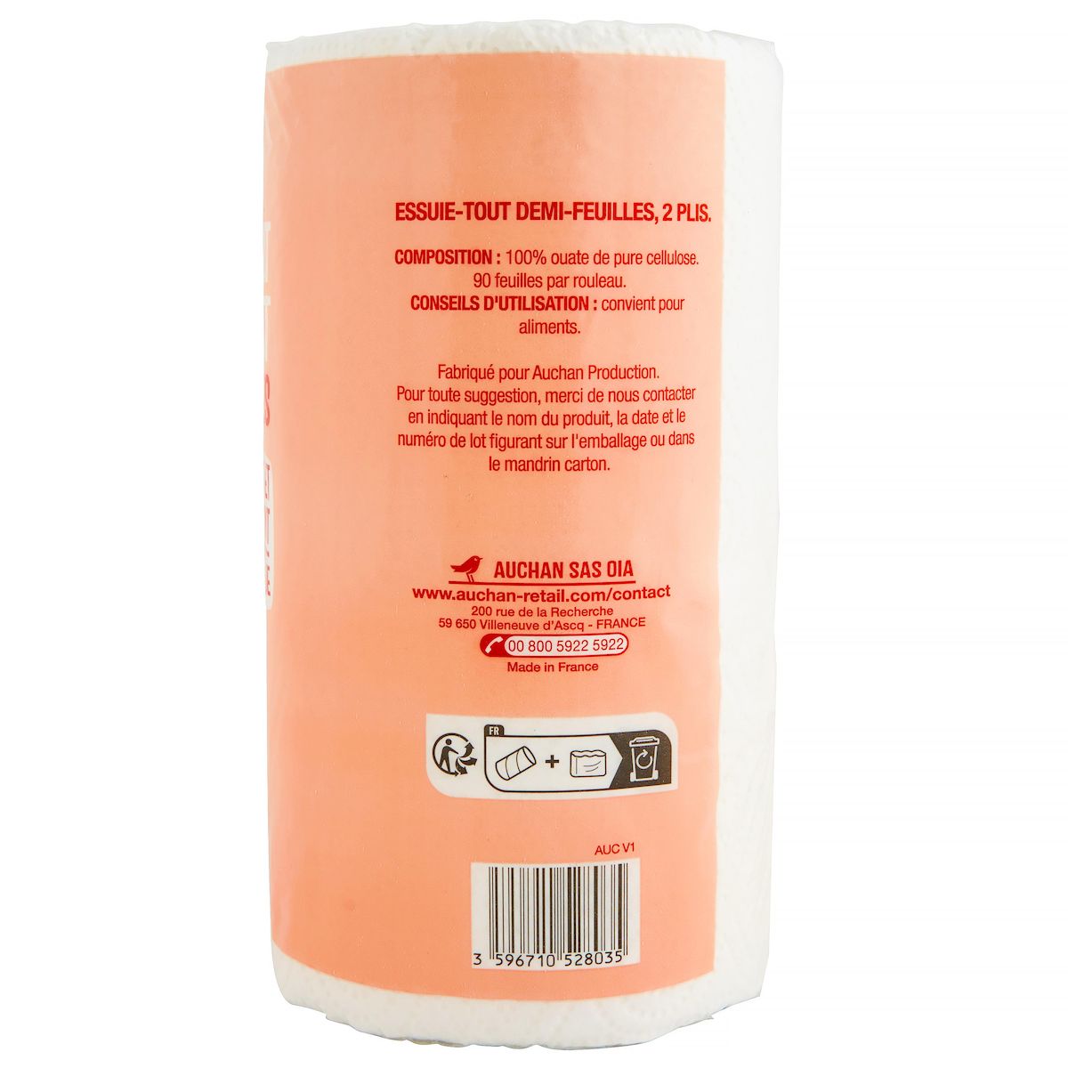 AUCHAN Essuie-tout demi-feuilles compact = 4 standards 2 rouleaux 