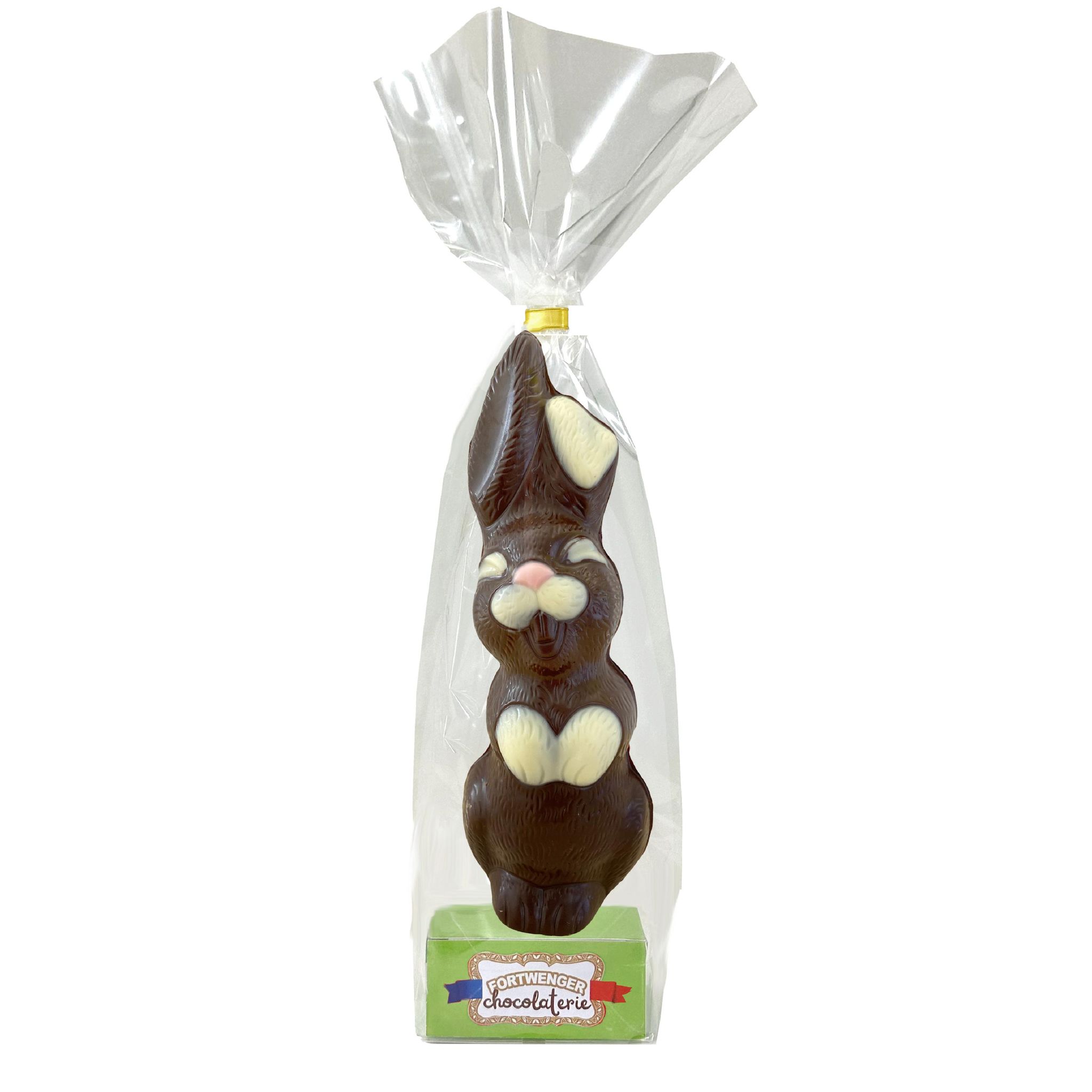 FORTWENGER Lapin souriant au chocolat noir décoré 100g