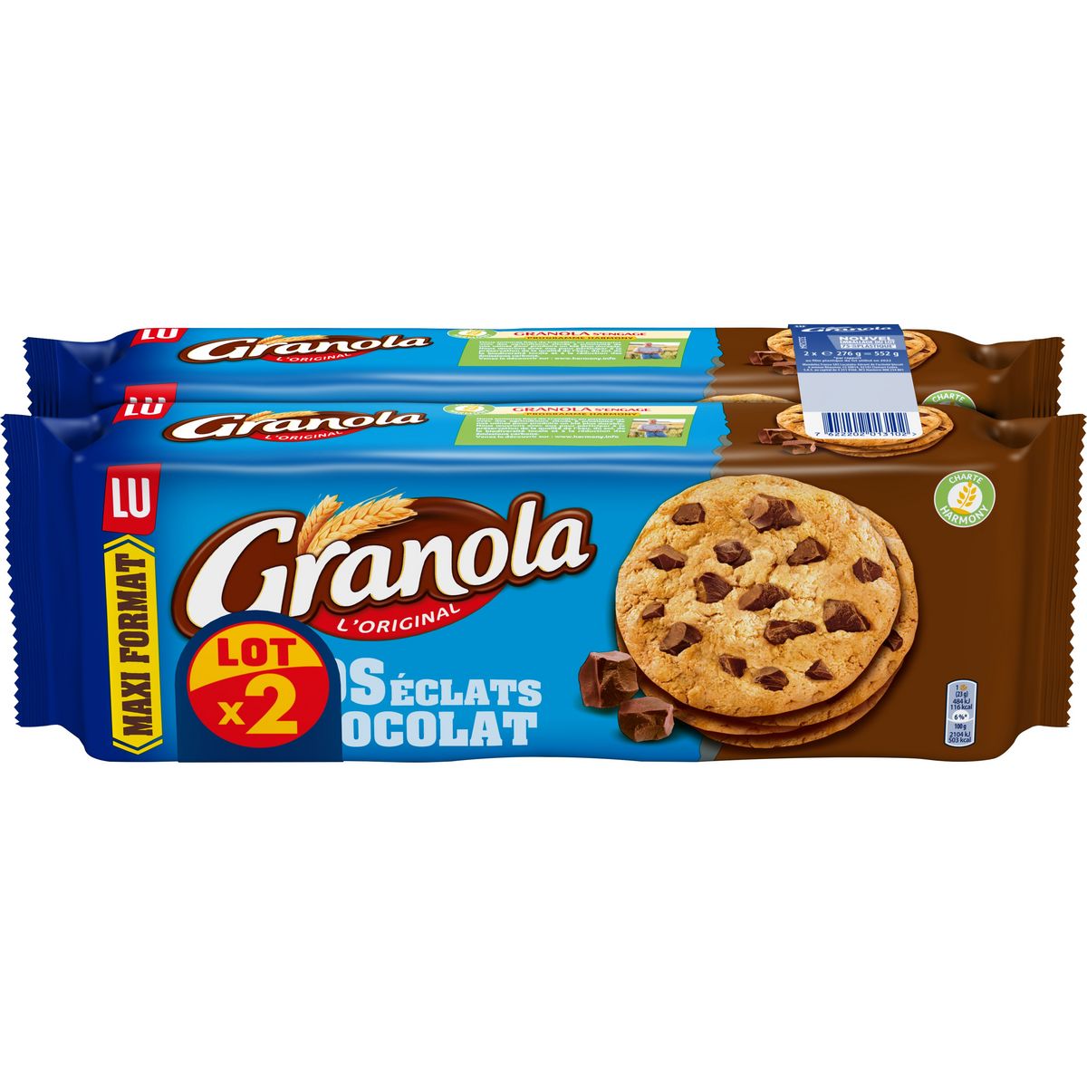 GRANOLA Cookies aux gros éclats de chocolat maxi format lot de 2 2x276g