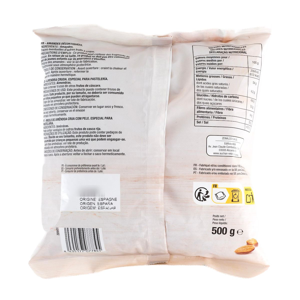 AUCHAN Amandes décortiquées spécial pâtisserie 500g