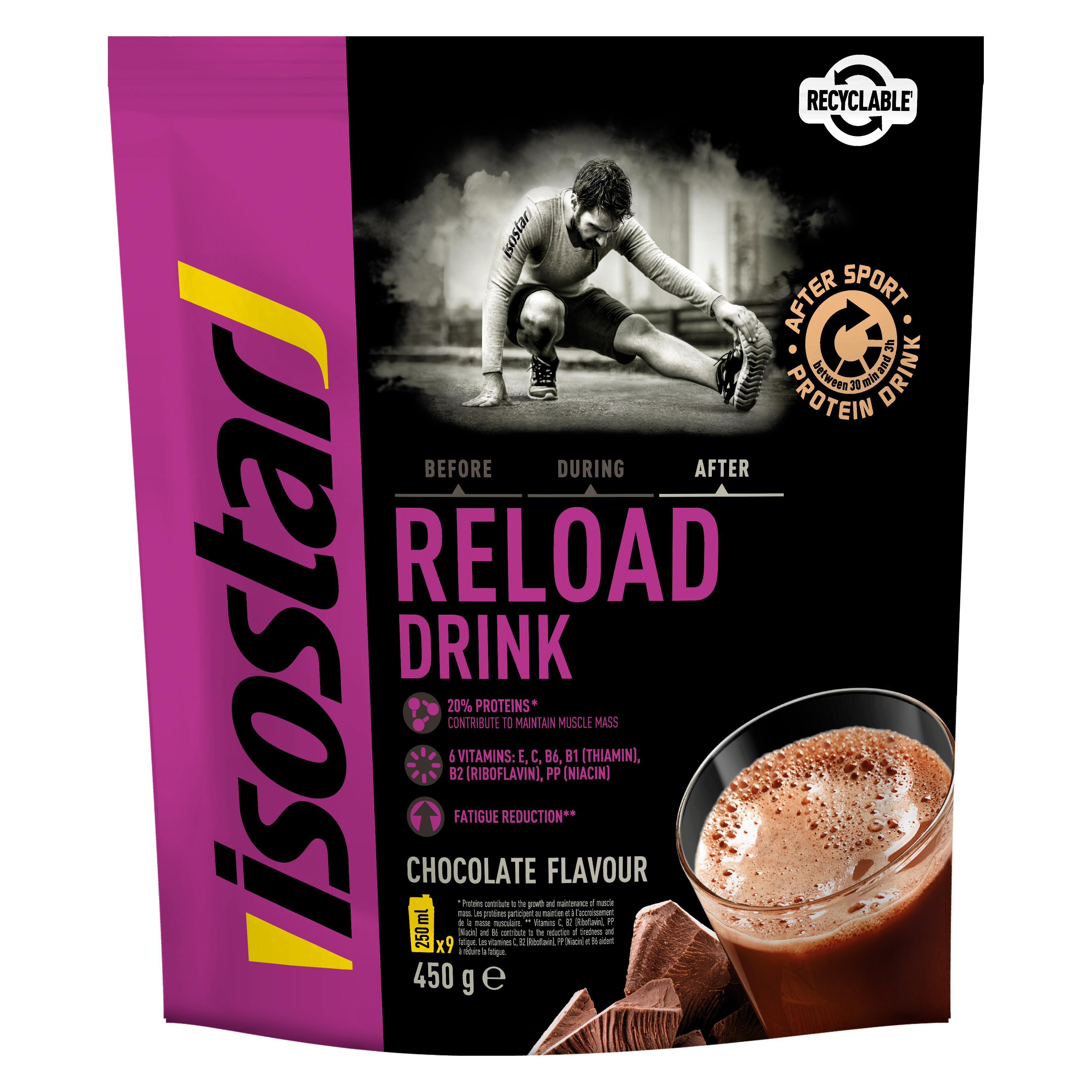 ISOSTAR Préparation en poudre pour boisson de récupération saveur chocolat 9x250ml 450g