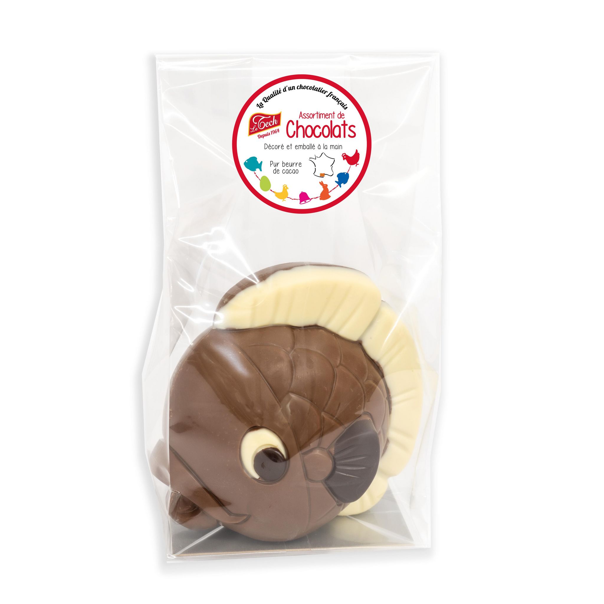 LE TECH Poisson en chocolat au lait décoré de chocolat blanc 80g