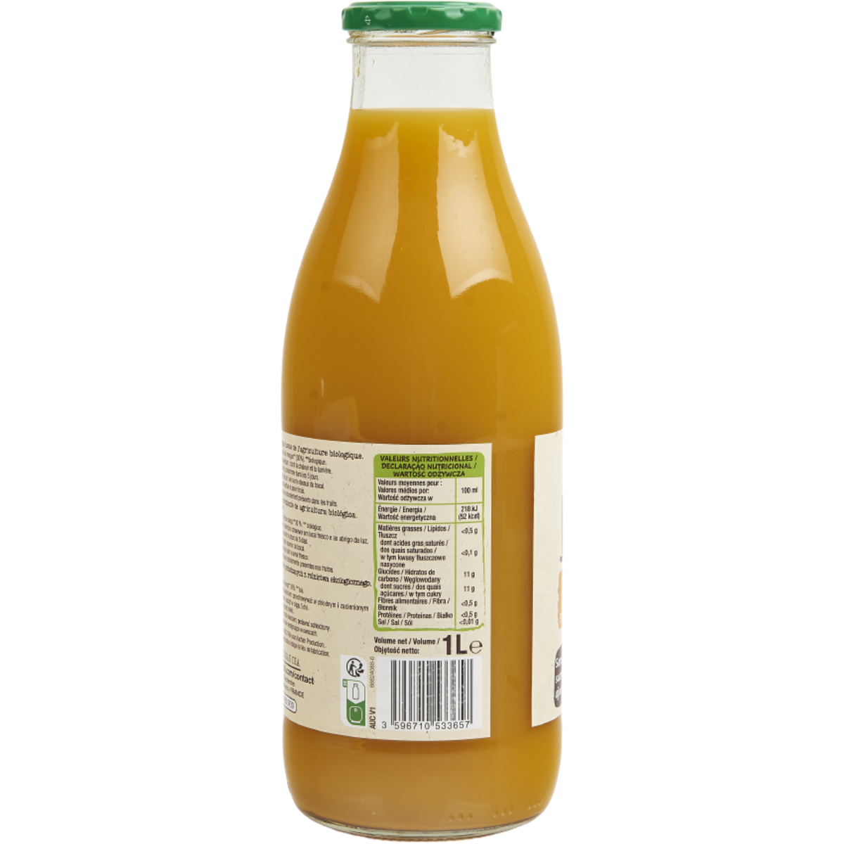 AUCHAN BIO Pur jus pomme et mangue sans sucres ajoutés bio 1l