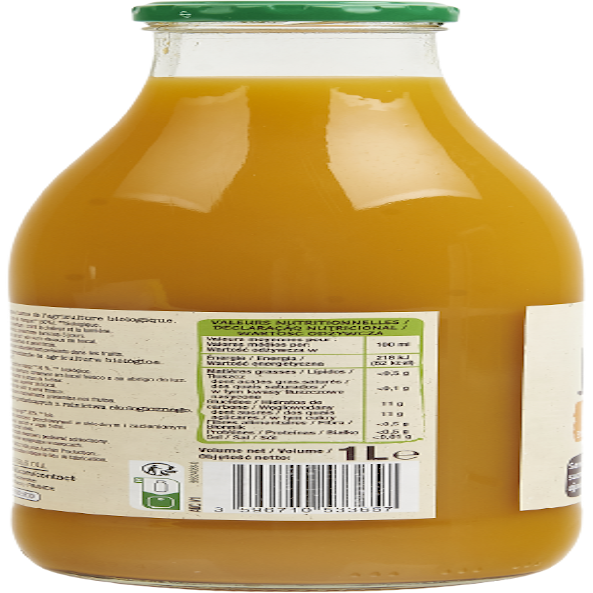 AUCHAN BIO Pur jus pomme et mangue sans sucres ajoutés bio 1l