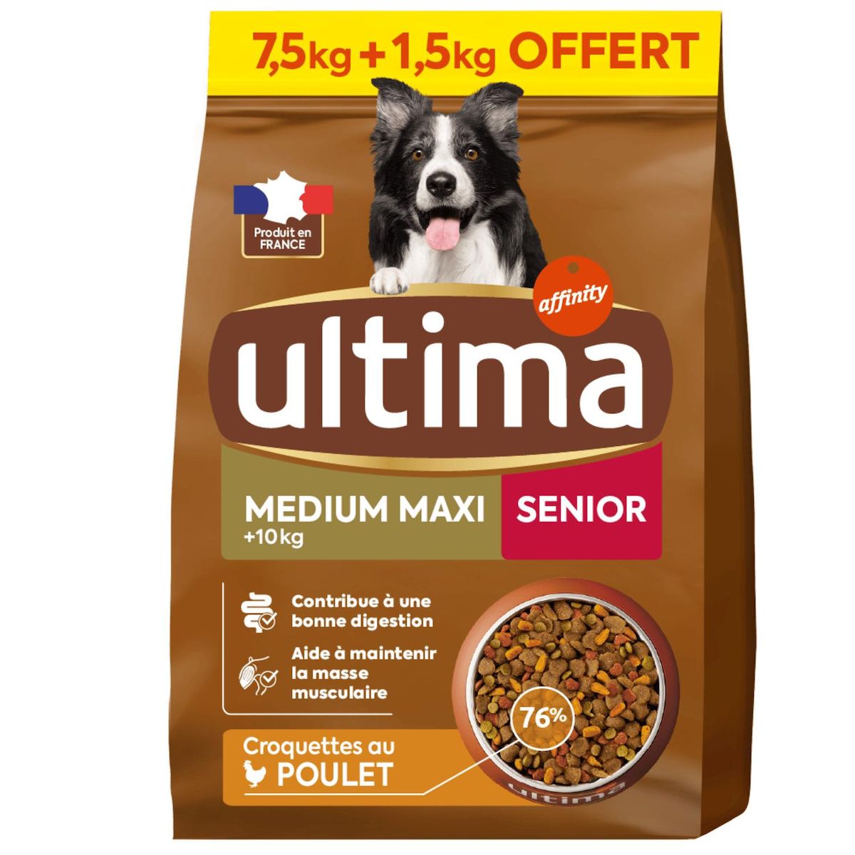 ULTIMA Croquettes medium maxi au poulet pour chien senior 7.5kg + 1.5kg 9kg