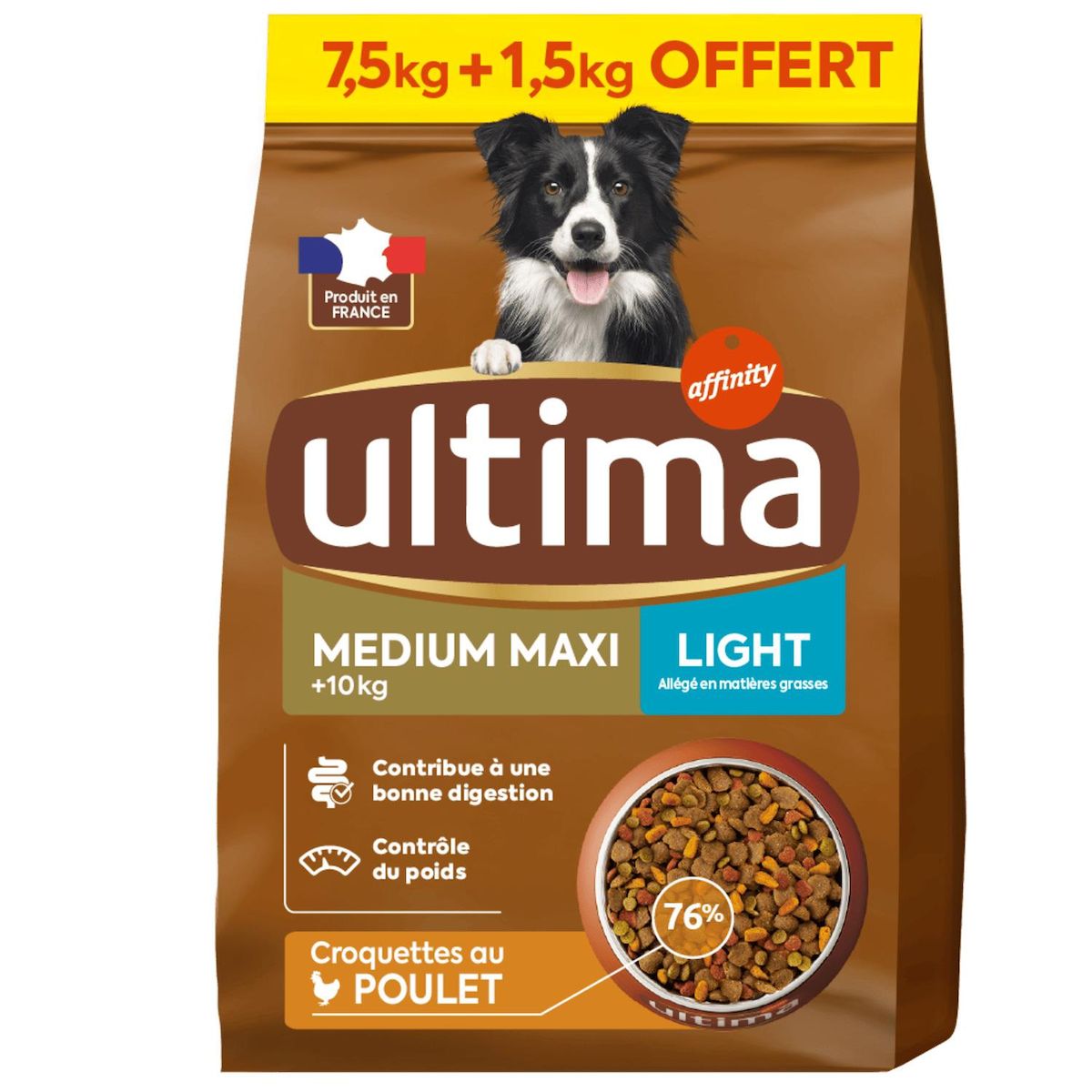 ULTIMA Croquettes medium maxi au poulet allégé en matières grasses pour chien 7.5kg + 1.5kg 9kg
