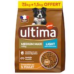 ULTIMA Croquettes medium maxi au poulet allégé en matières grasses pour chien 7.5kg + 1.5kg 9kg