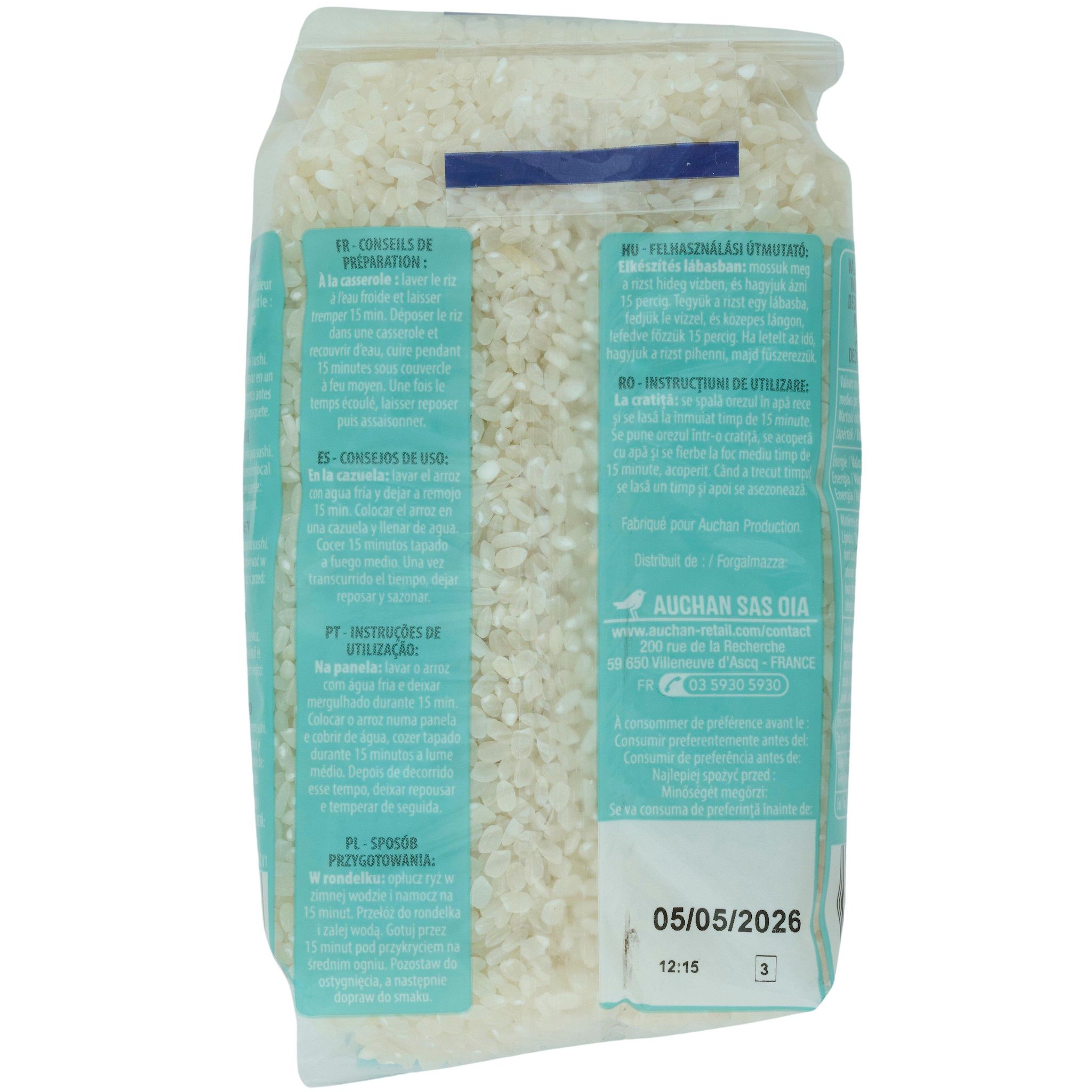 Voir la diapositive 2 : AUCHAN Riz pour sushi 500g