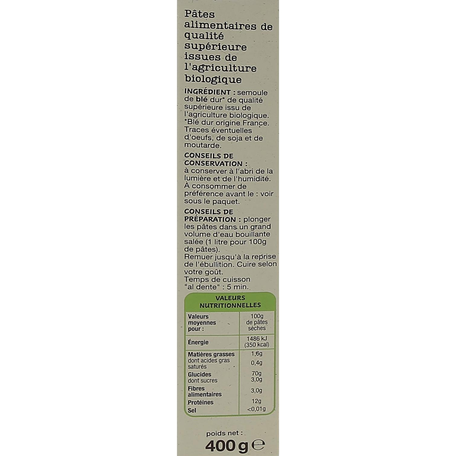 Voir la diapositive 4 : AUCHAN BIO CULTIVONS LE BON Pâtes coquillettes 400g