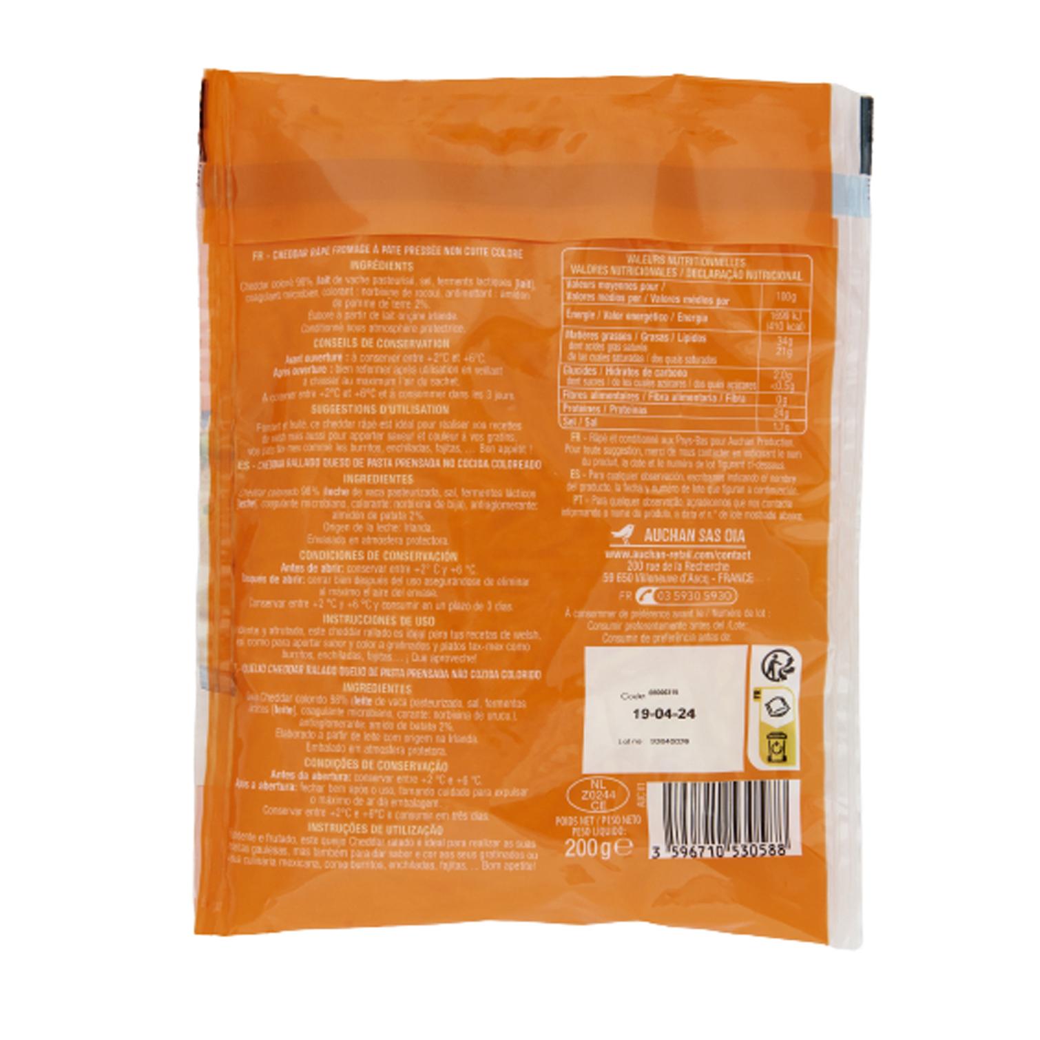 Voir la diapositive 2 : AUCHAN Cheddar râpé 200g
