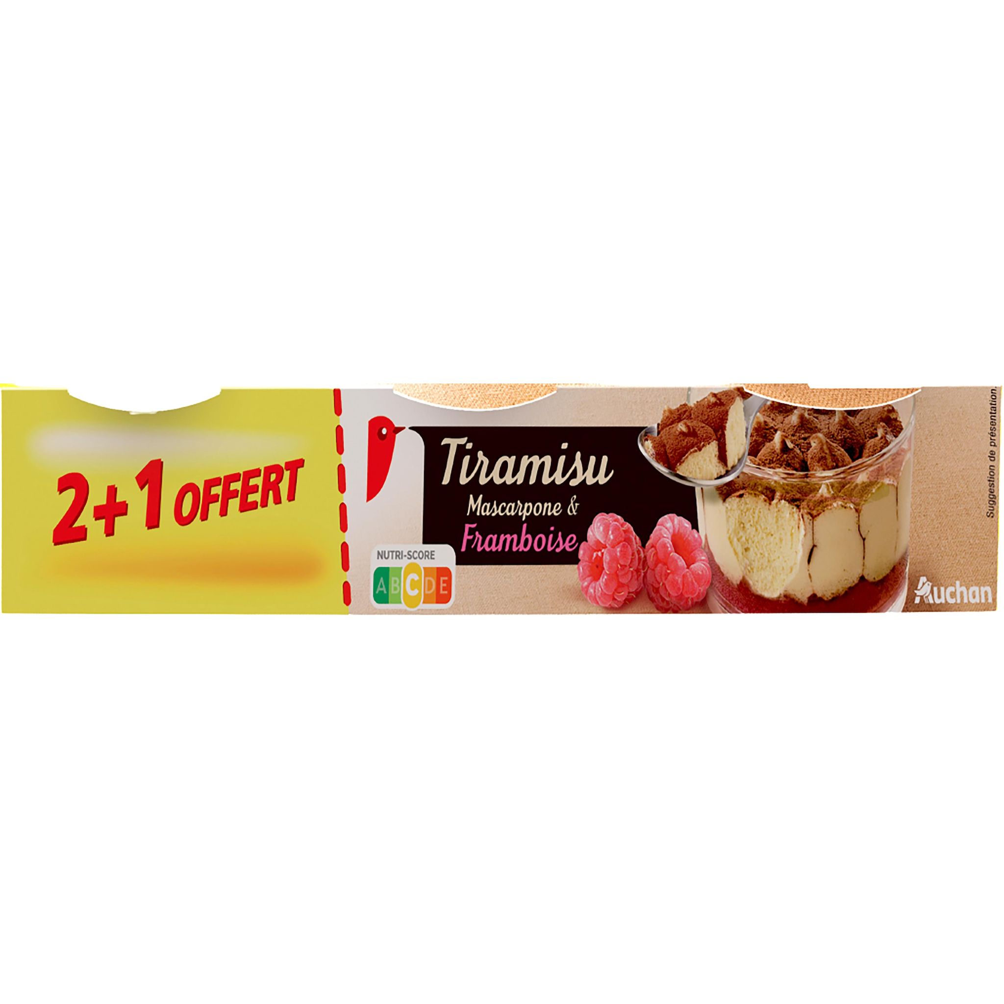 AUCHAN Tiramisu mascarpone et framboise 2+1 offert 3x100g