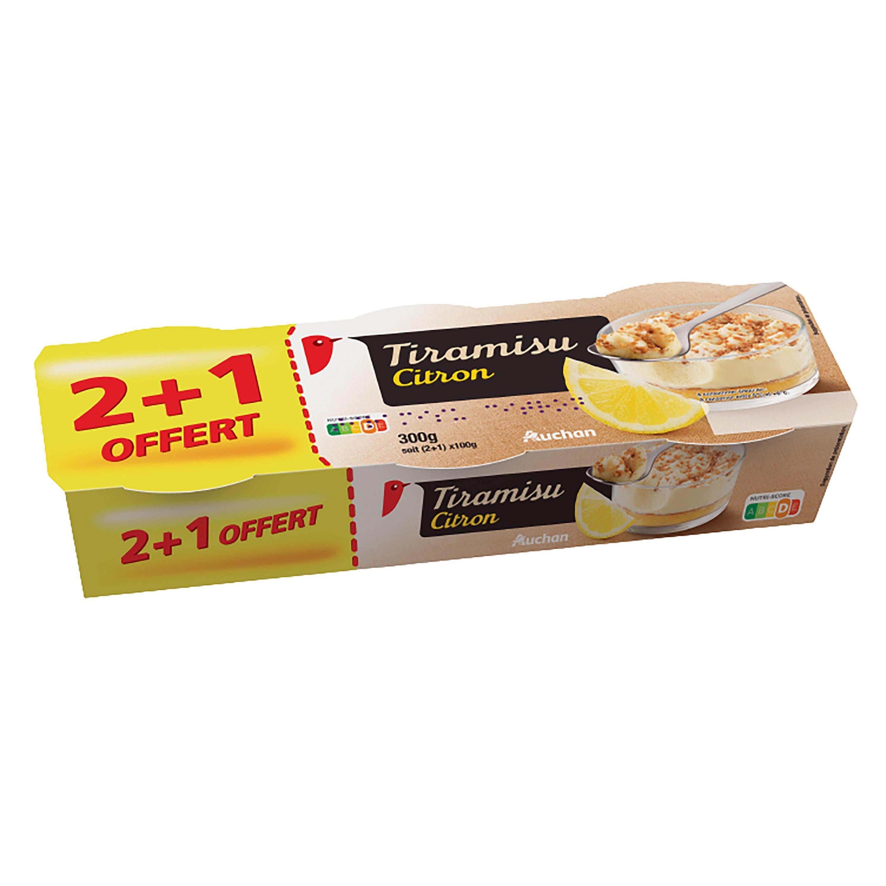 Voir la diapositive 2 : AUCHAN Tiramisu au citron 2 pièces+1 offert 3x100g