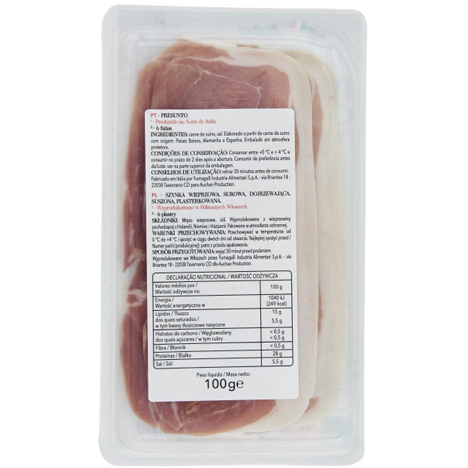 Voir la diapositive 2 : AUCHAN TAVOLA IN ITALIA Jambon cru 6 tranches 100g