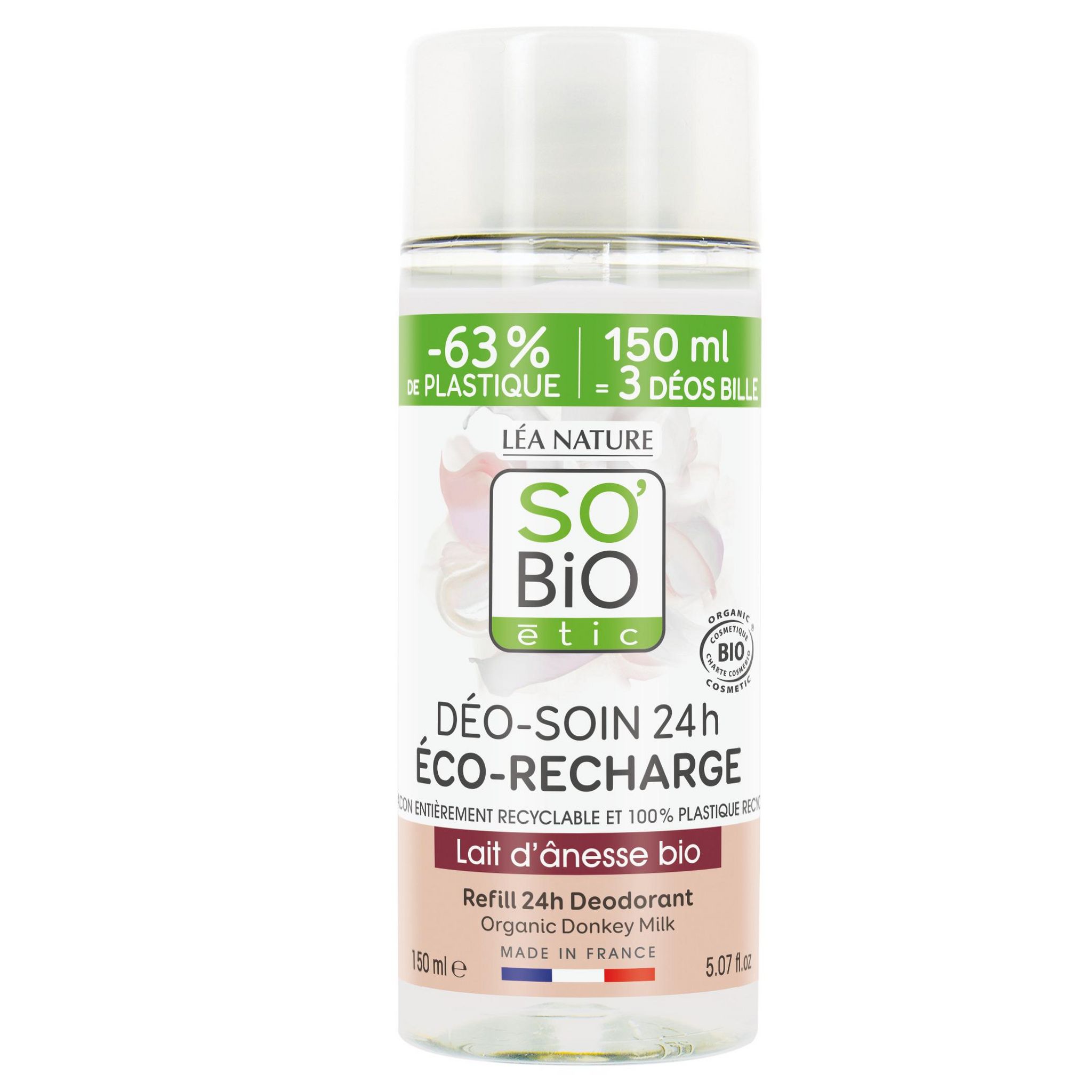 SO BIO ETIC Recharge déodorant bille déo-soin 24h lait d'ânesse bio 150ml