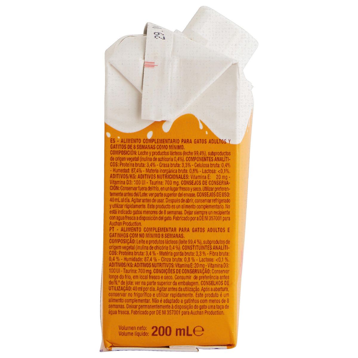 AUCHAN Boisson lactée pour chat junior & adulte 200ml