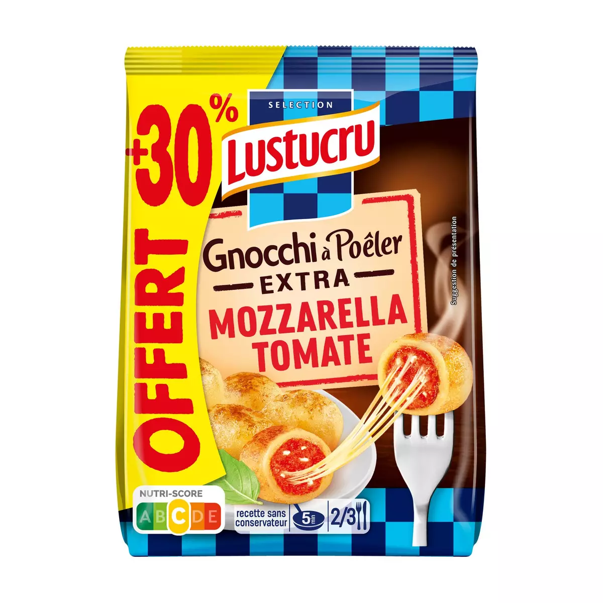 LUSTUCRU Gnocchi à poêler extra mozzarella tomate 2-3 portions 364g