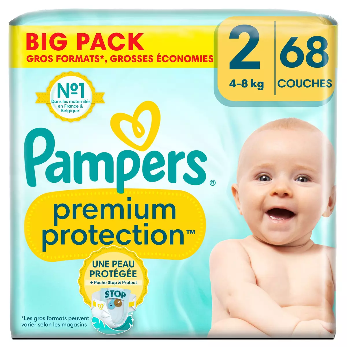 PAMPERS Premium protection couches taille 2 (4-8kg) 68 couches